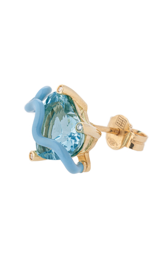 18k Yellow Gold Lizzie Stud Earrings with Aquamarine and Baby Blue Enamel展示图