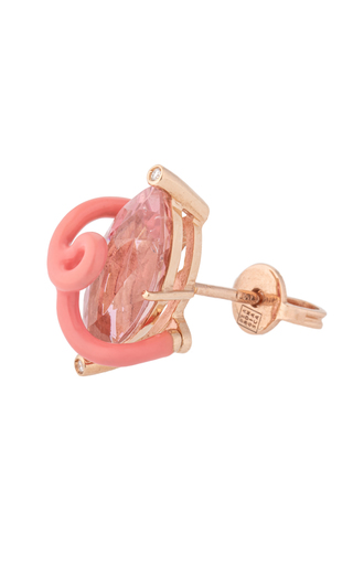 18k Yellow Gold Sabrina Stud Earrings with Pink Tourmaline and Light Pink Enamel展示图