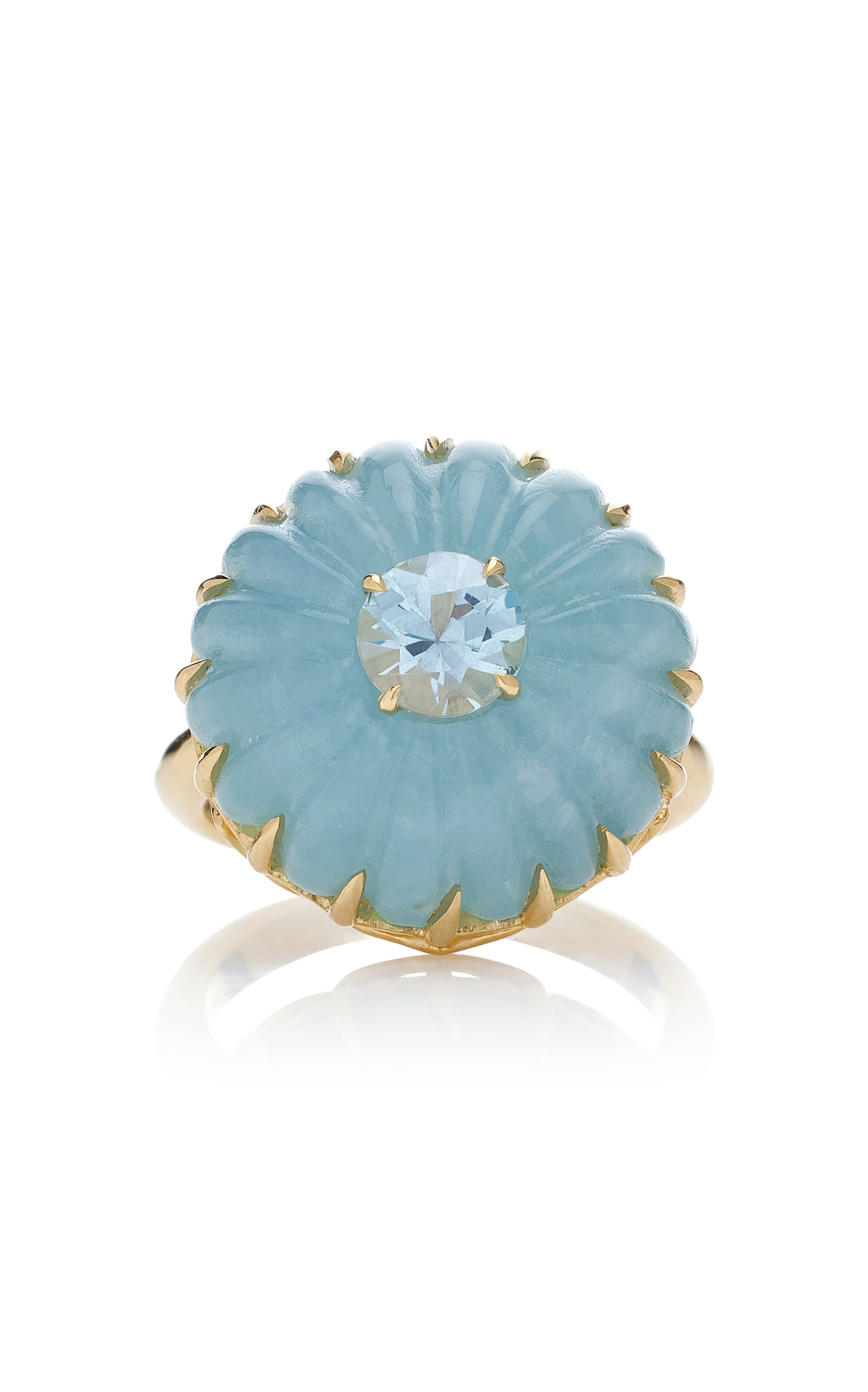 Sauer Throat 18k Yellow Gold Aquamarine; Topaz Ring In Blue