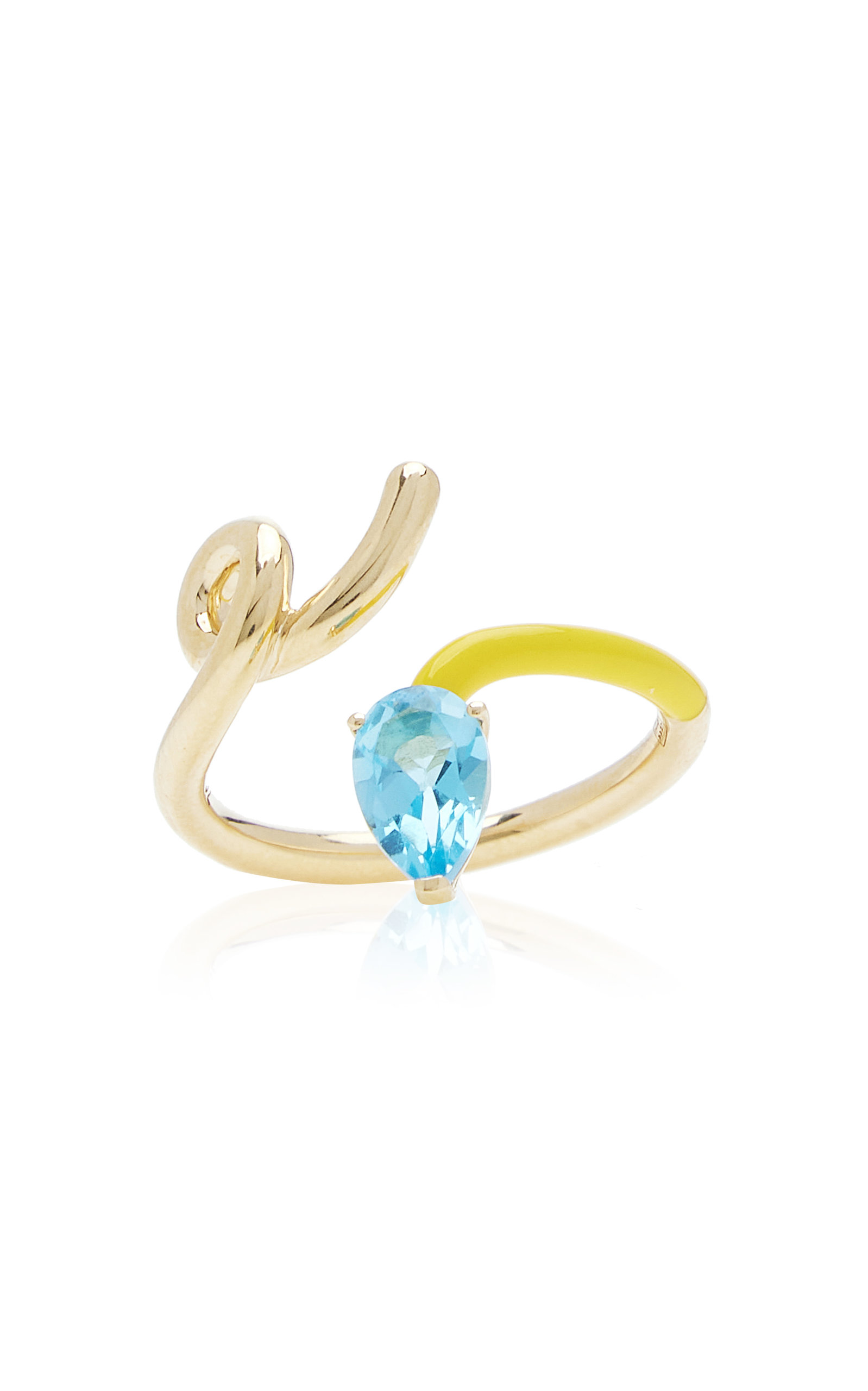 B 9K Yellow Gold Topaz Enameled Ring