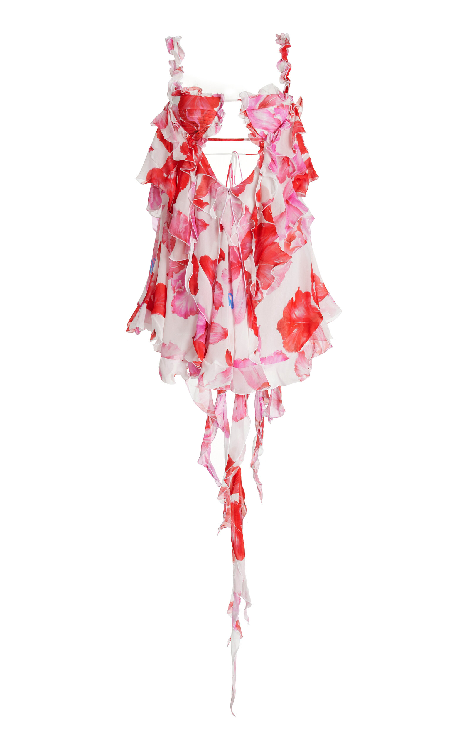 Attico Glory Ruffled Floral crepe Mini Dress In Pink ModeSens