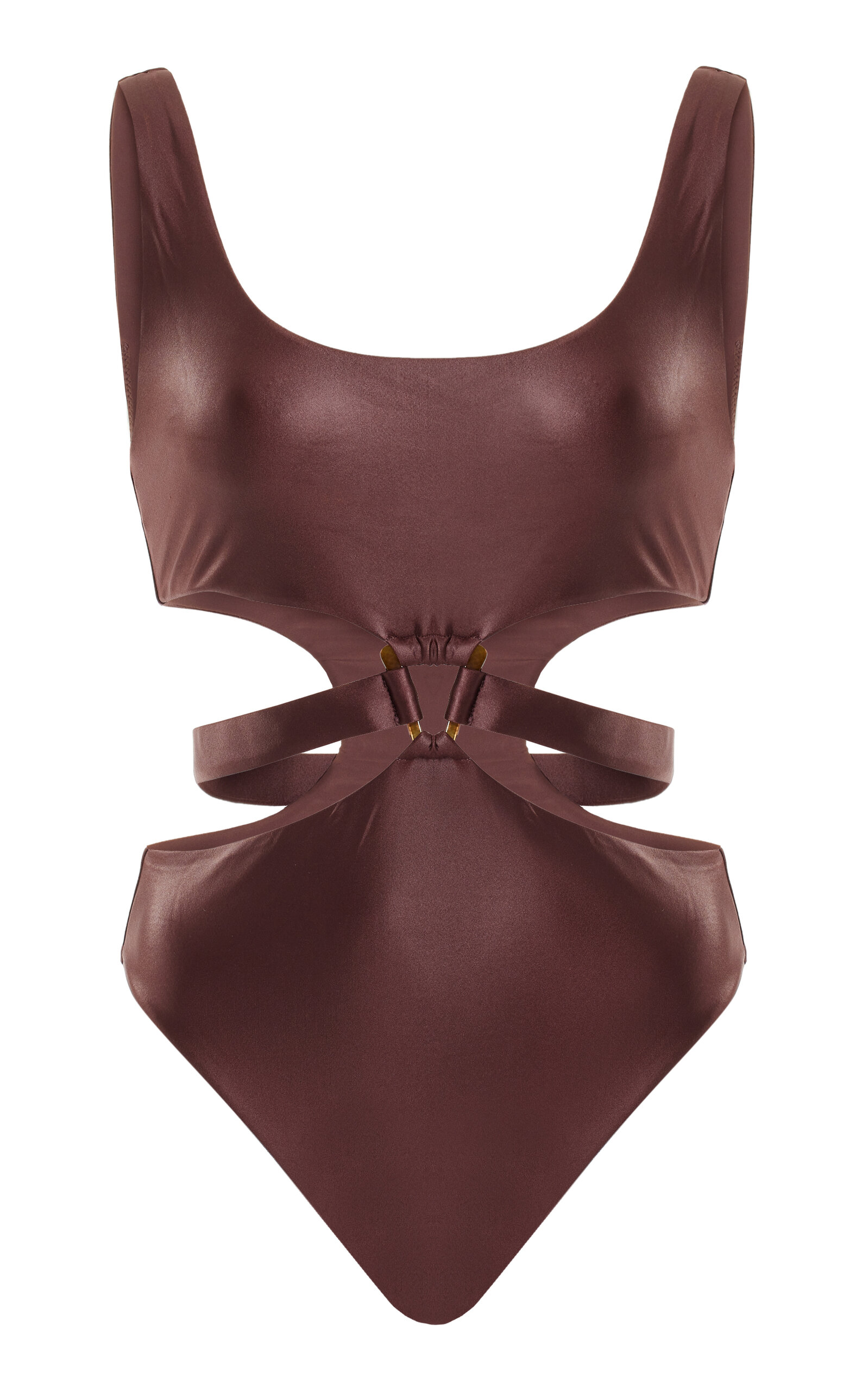 JONATHAN SIMKHAI EMELIA COATED SATIN CUTOUT ONE-PIECE SWIMSUIT