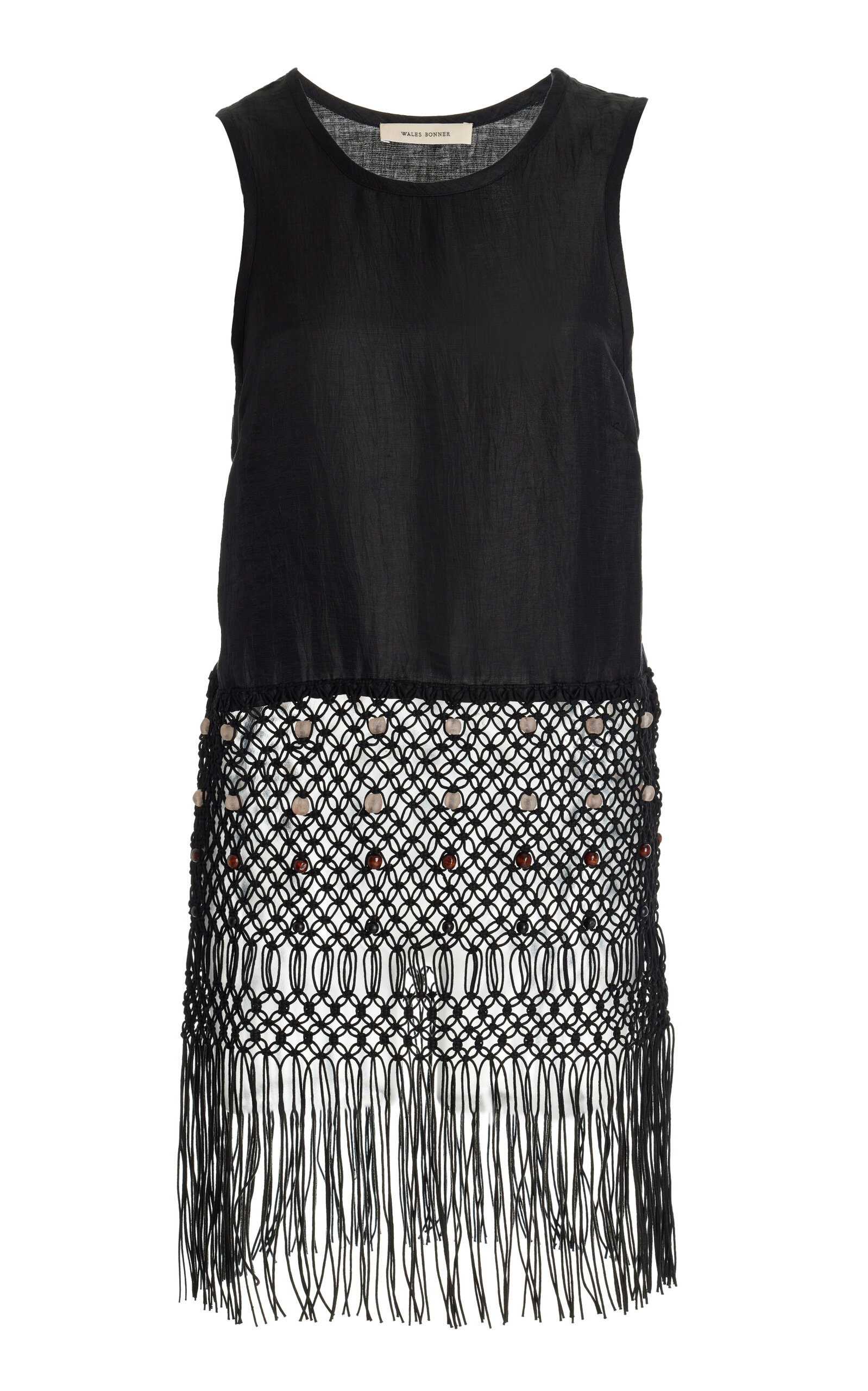 WALES BONNER VISION MACRAME-FRINGED COTTON-LINEN TOP