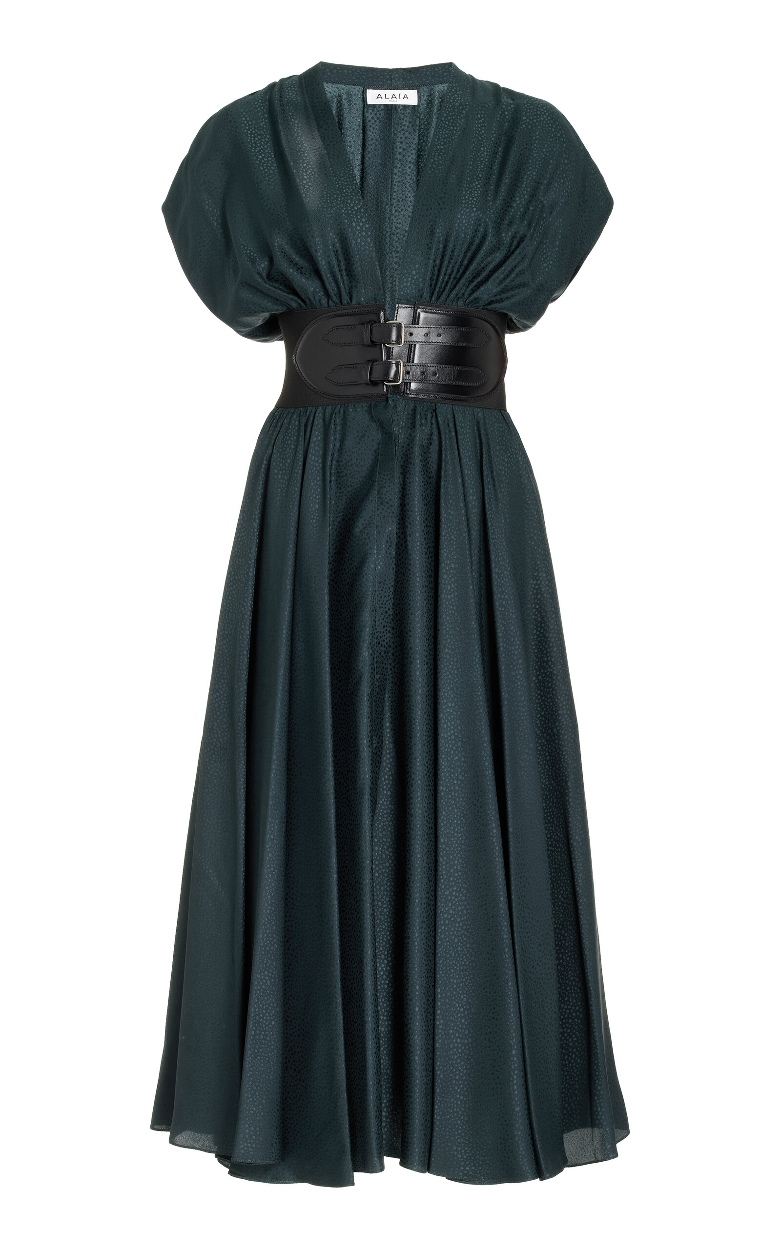 Belted silk midi outlet dress