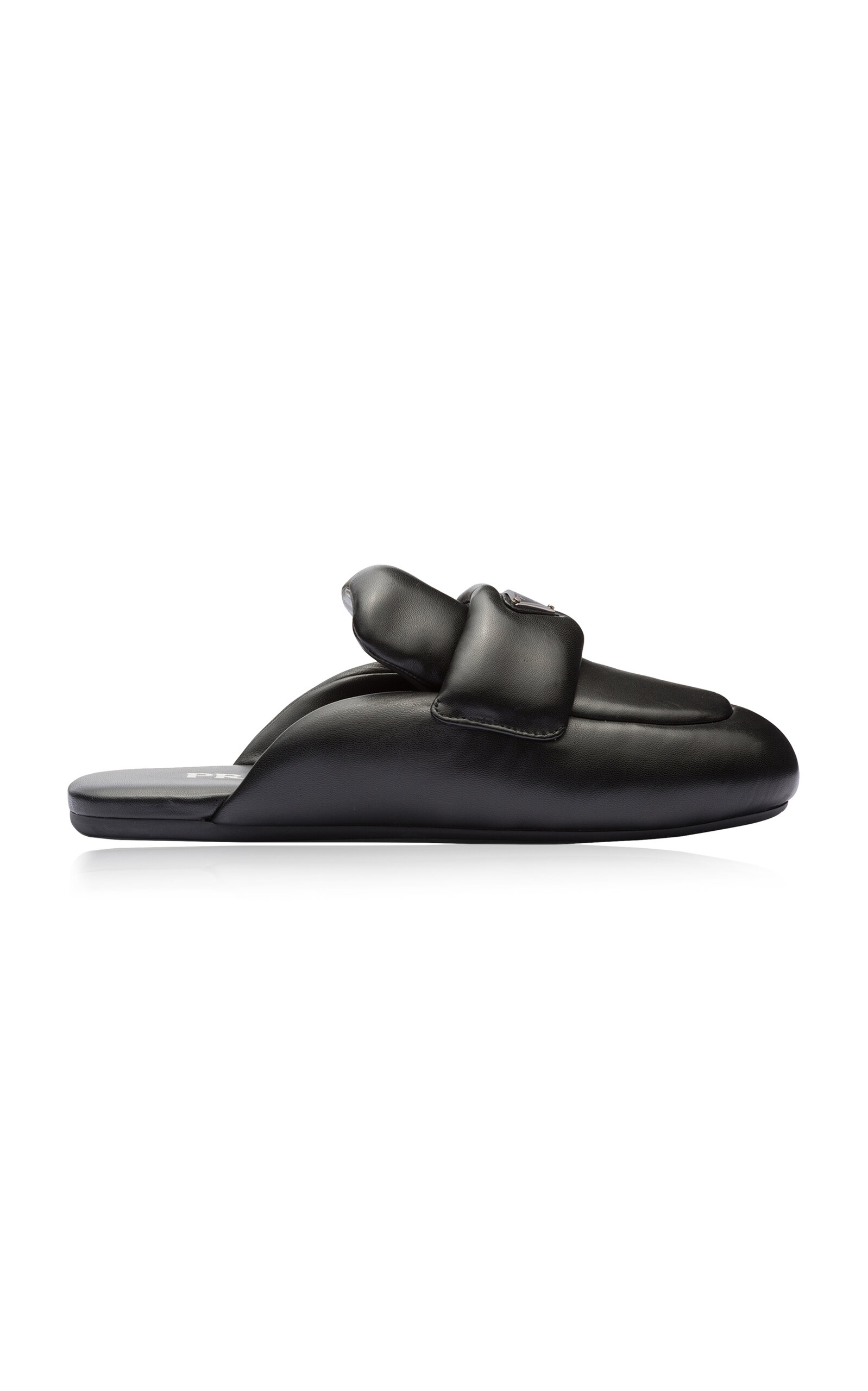 Shop Prada Padded Leather Loafer Mules In Black