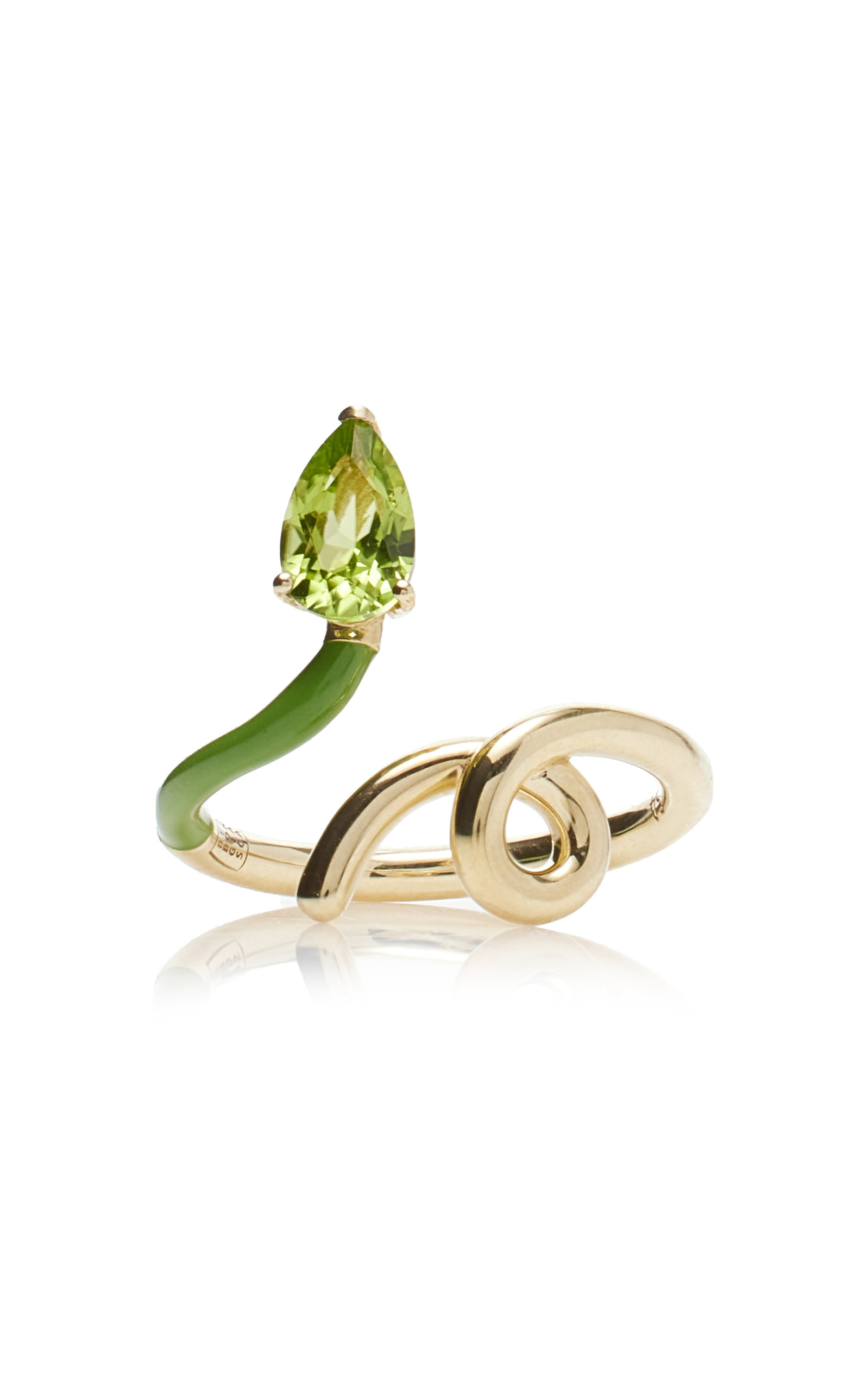 Half 9K Peridot; And Enamel Ring