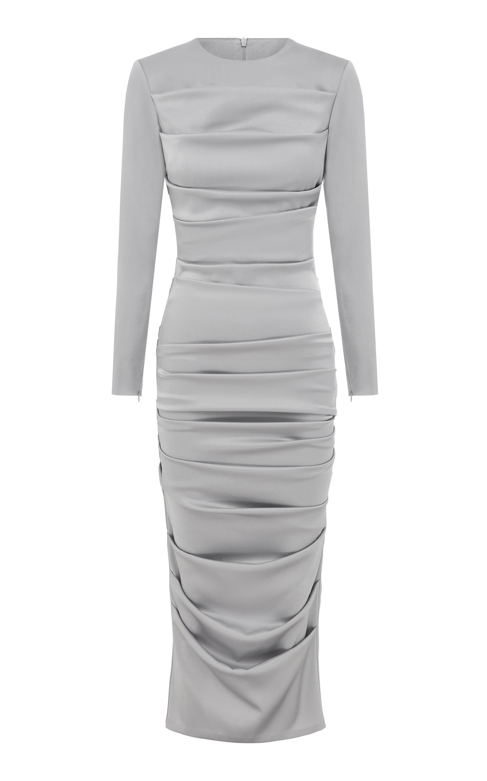 Alex Perry Calder Ruched Satin Crepe Midi Dress In Silver Modesens 