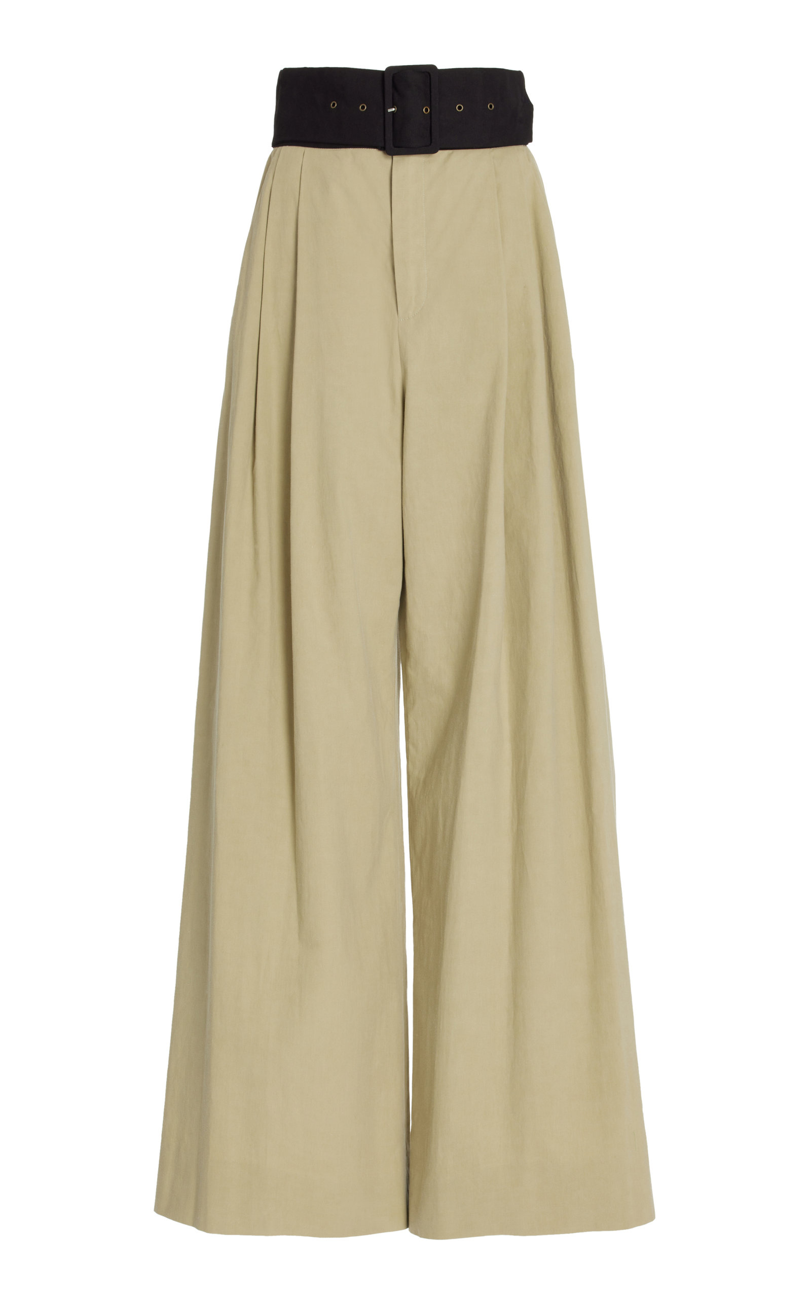 Belted Cotton-Blend Wide-Leg Pants