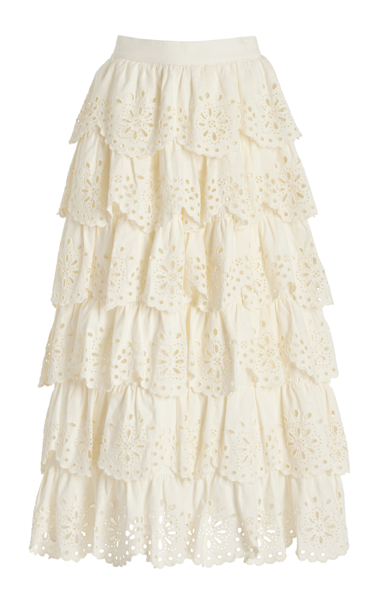 Sea Women's Tail Lace Tiered Midi Skirt In White | ModeSens