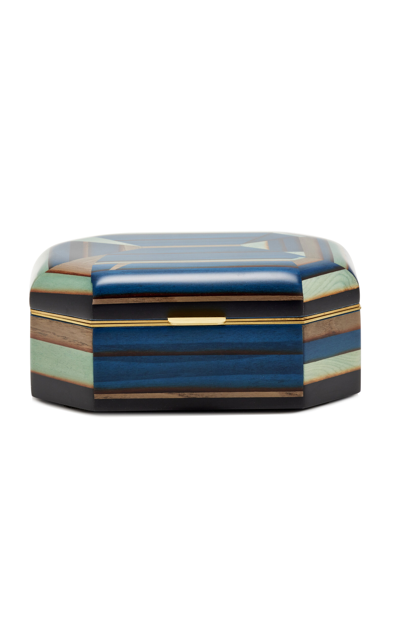 Silvia Furmanovich Small Marquetry Wood Jewelry Box In Blue