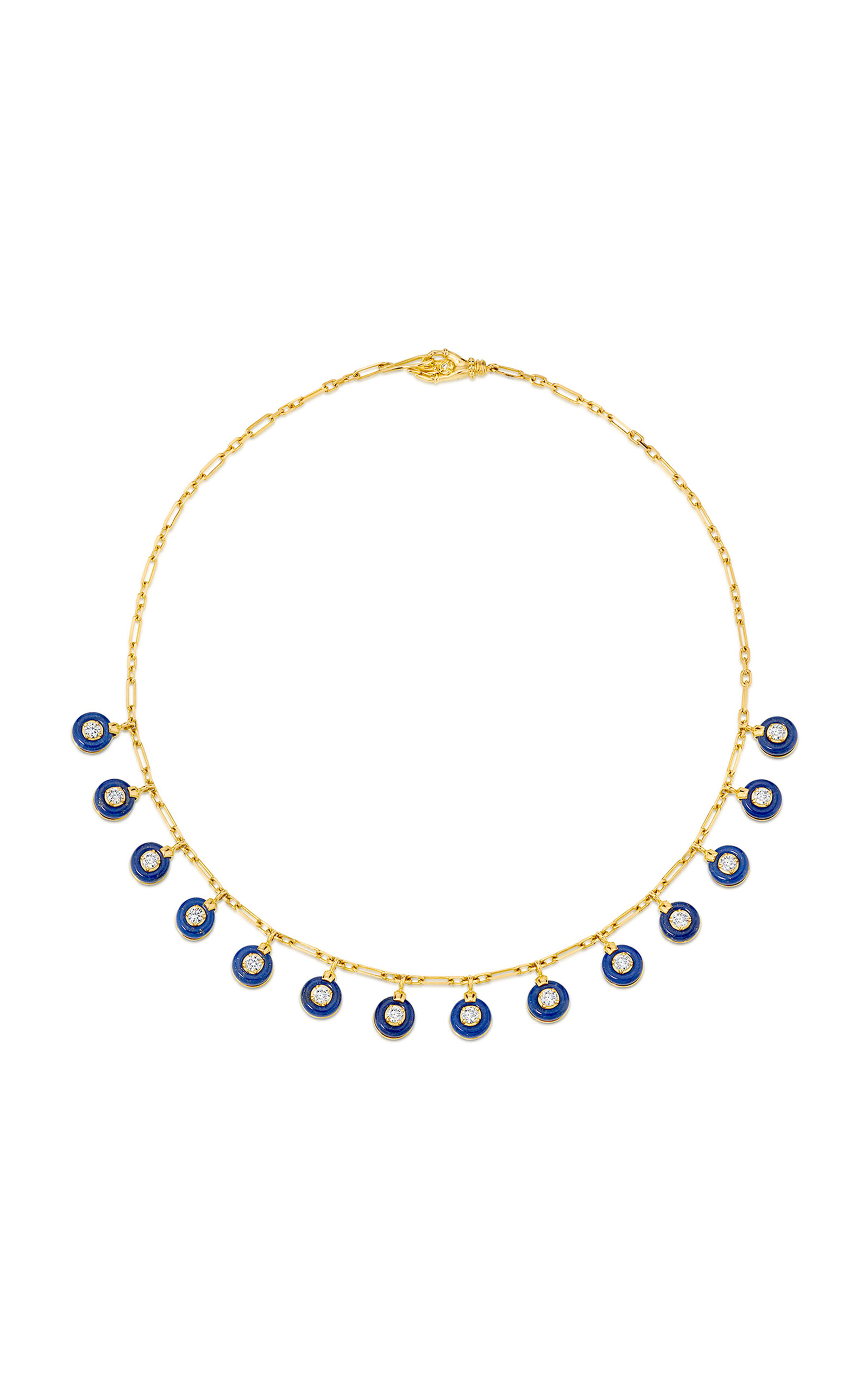 7 Chakras 18K Yellow Gold Lapis Lazuli; Diamond Necklace