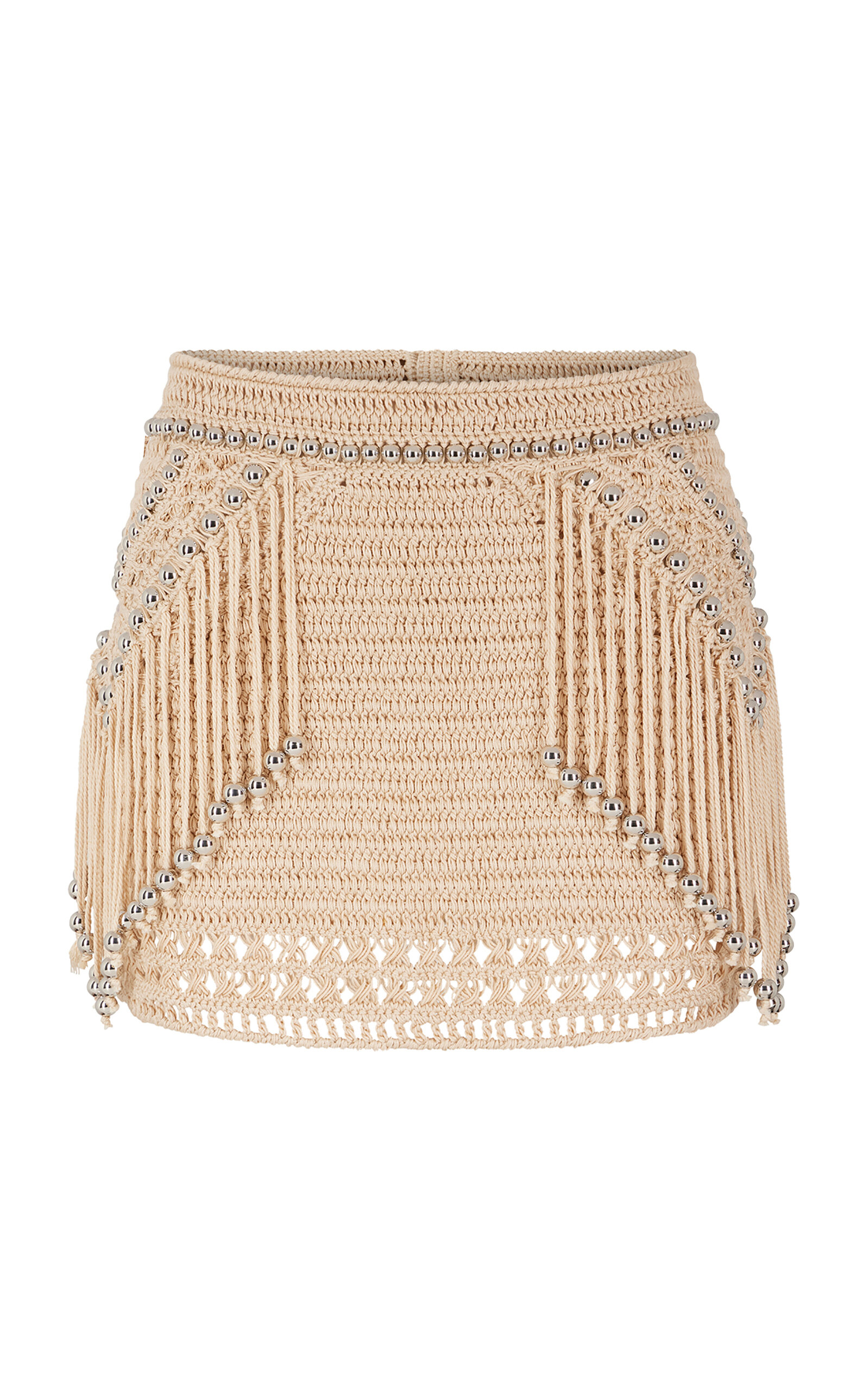 RABANNE FRINGE-DETAILED CROCHET COTTON MINI SKIRT