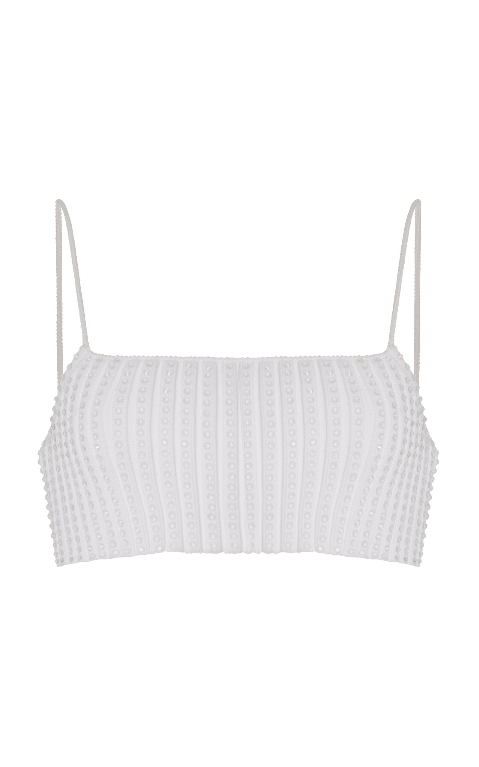 Crystal-embellished Ribbed-knit Bralette Top In 100 White