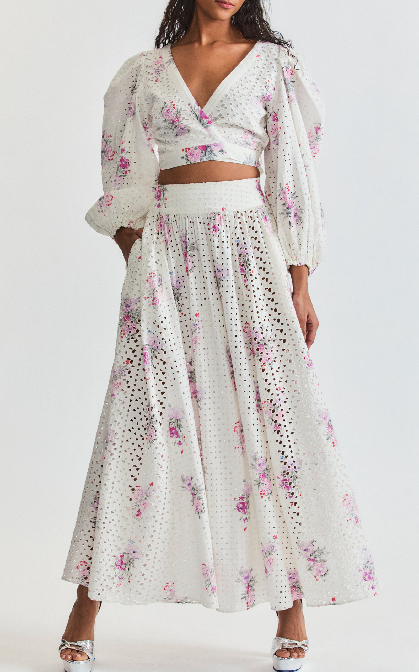 LOVESHACKFANCY AVENTI FLORAL COTTON MAXI SKIRT