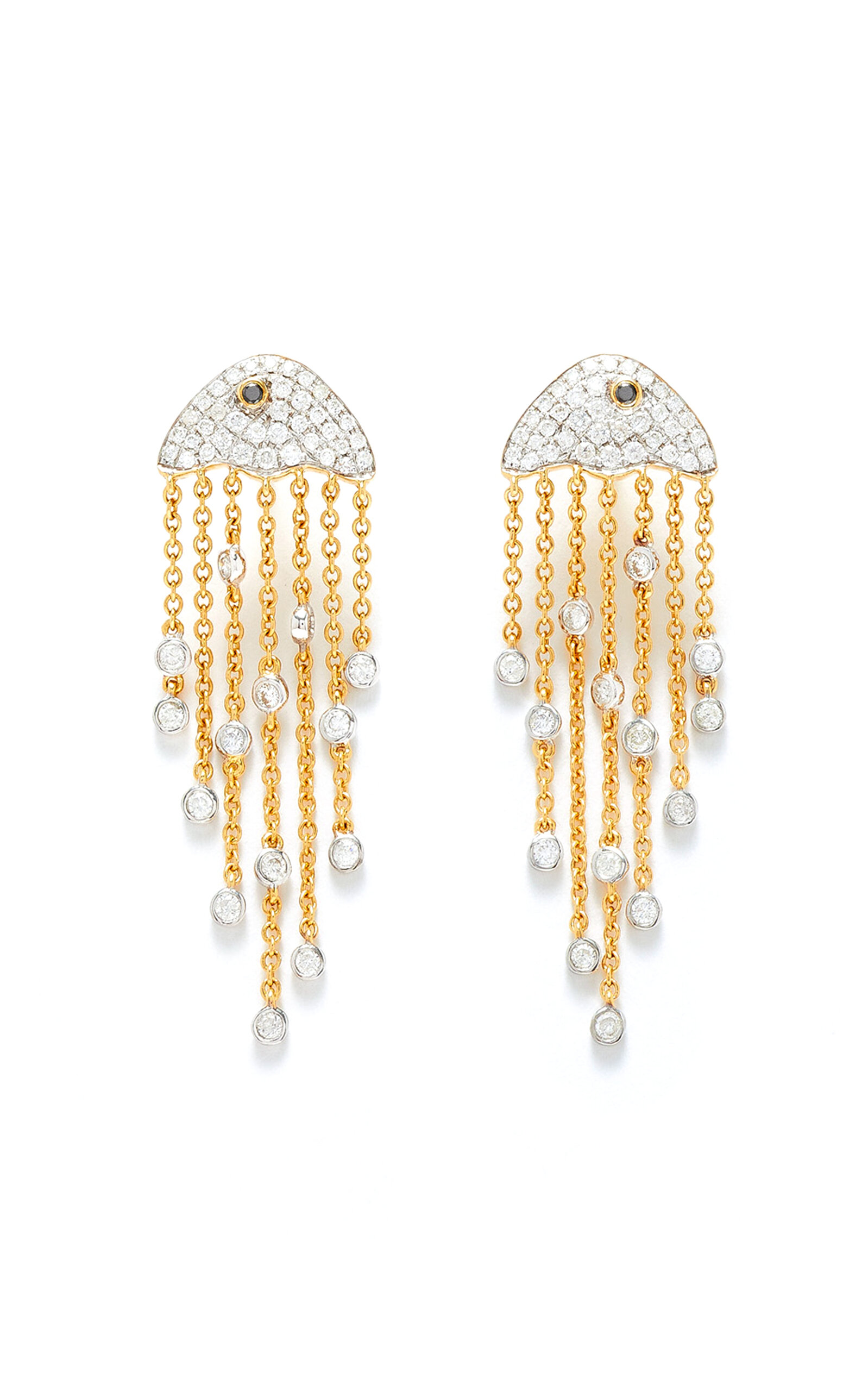 YVONNE LÉON Mini Boule Disco 9-karat yellow and white gold diamond earrings