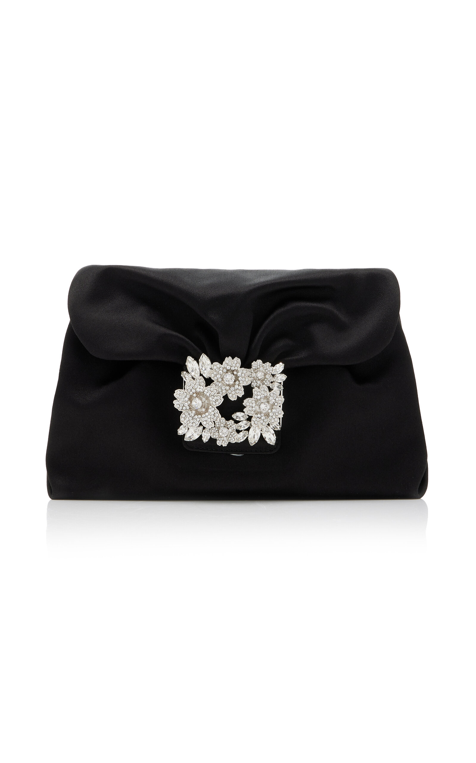 Bouquet-Embellished Draped Satin Clutch