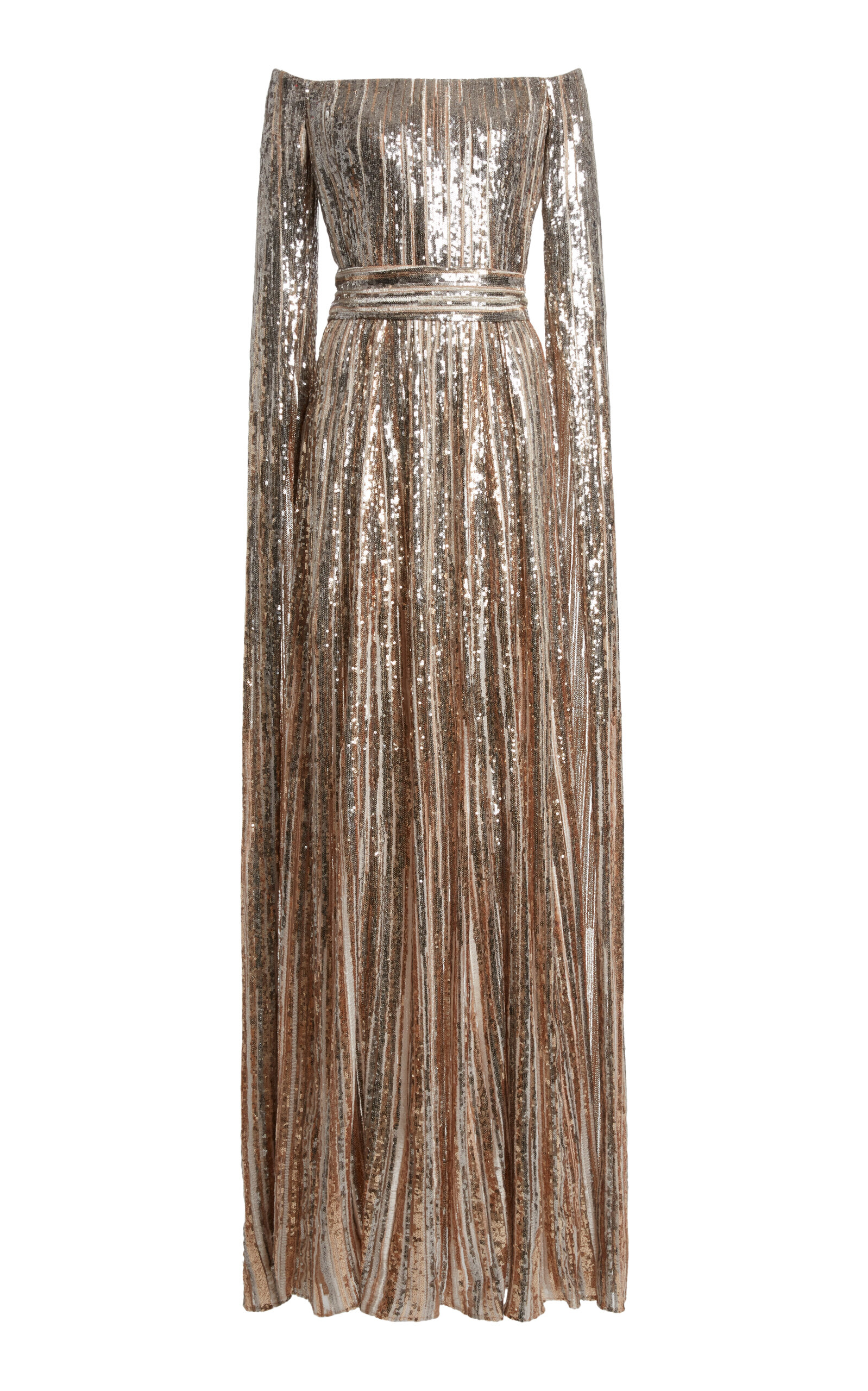 Elie Saab Women's Off-the-shoulder Sequin Tulle Maxi Dress In Silver ...