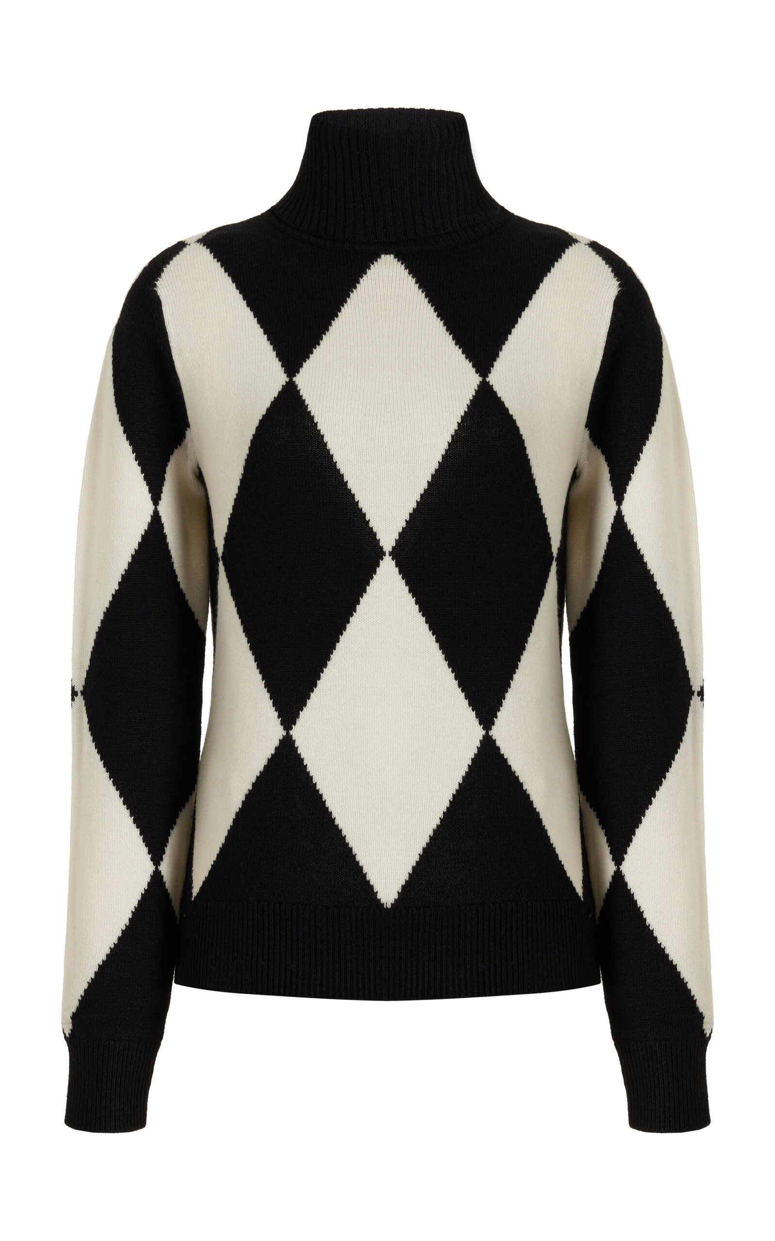 PERFECT MOMENT DIAMOND-PATTERNED WOOL TURTLENECK SWEATER