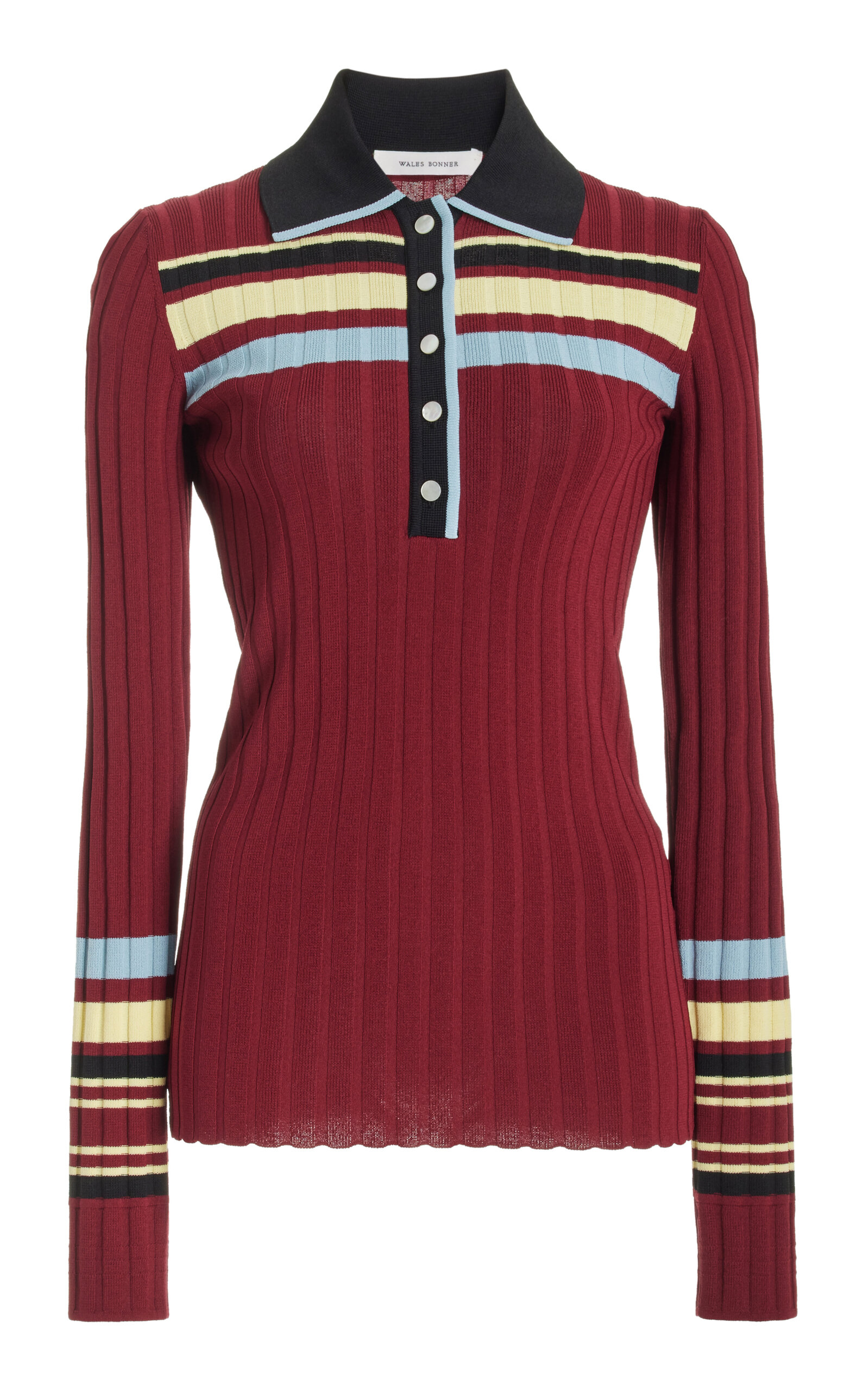 WALES BONNER WANDER STRIPED RIBBED-KNIT POLO TOP