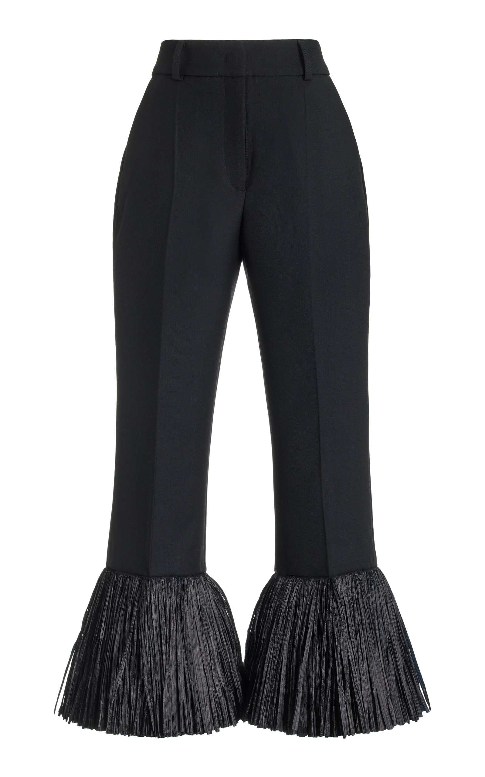 Wales Bonner Harmony Cropped Fringe-trim Pants In Black | ModeSens