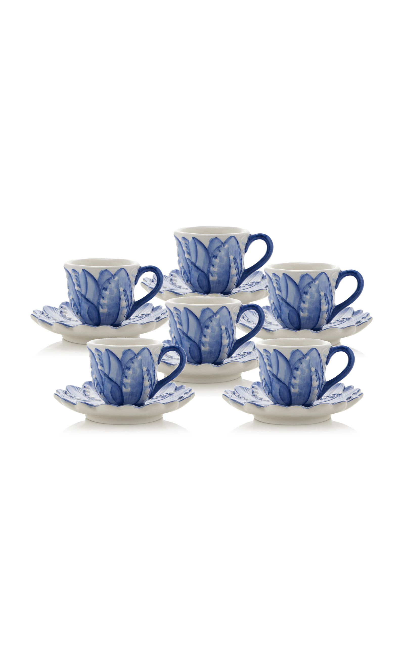 Shop Moda Domus Set-of-six Hand-painted Lily Of The Valley Ceramic Espresso Cup And Saucer In Blue