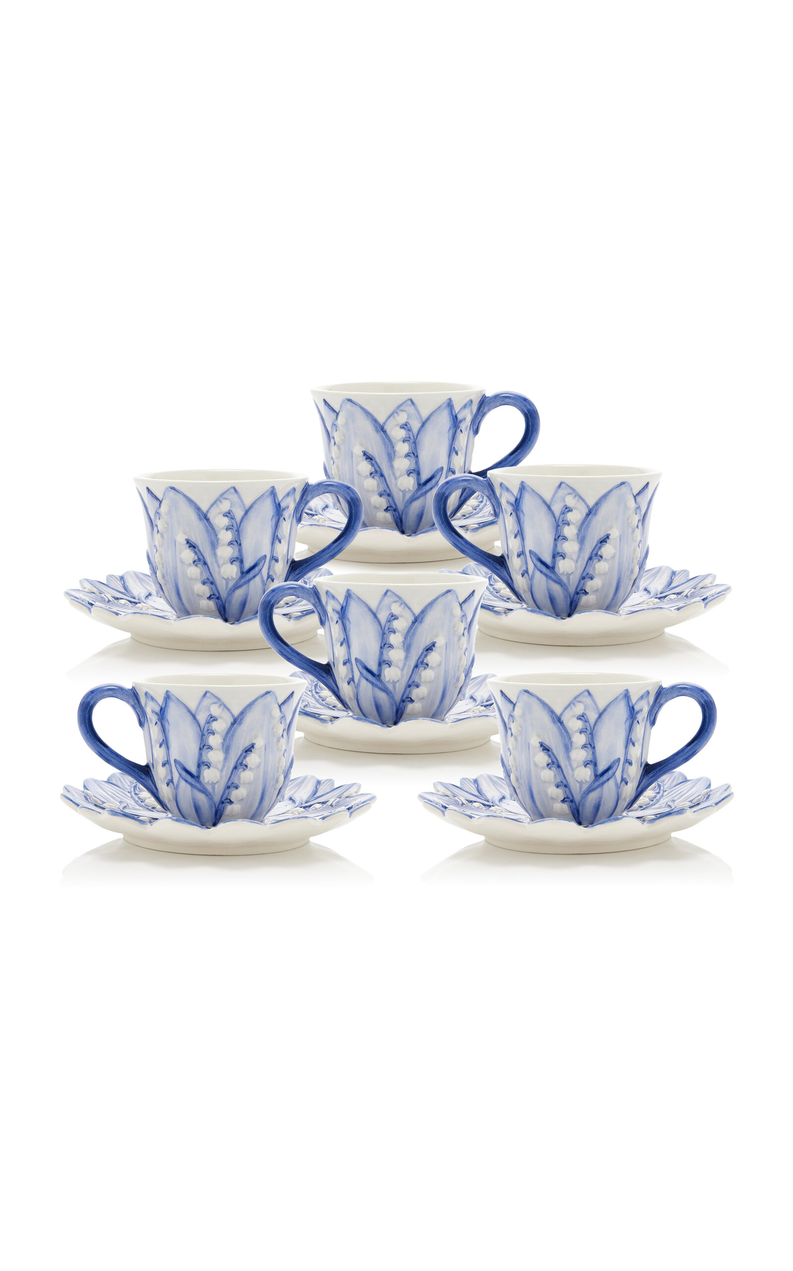 Shop Moda Domus Set-of-six Lily Of The Valley Ceramic Tea Cup And Saucers In Blue