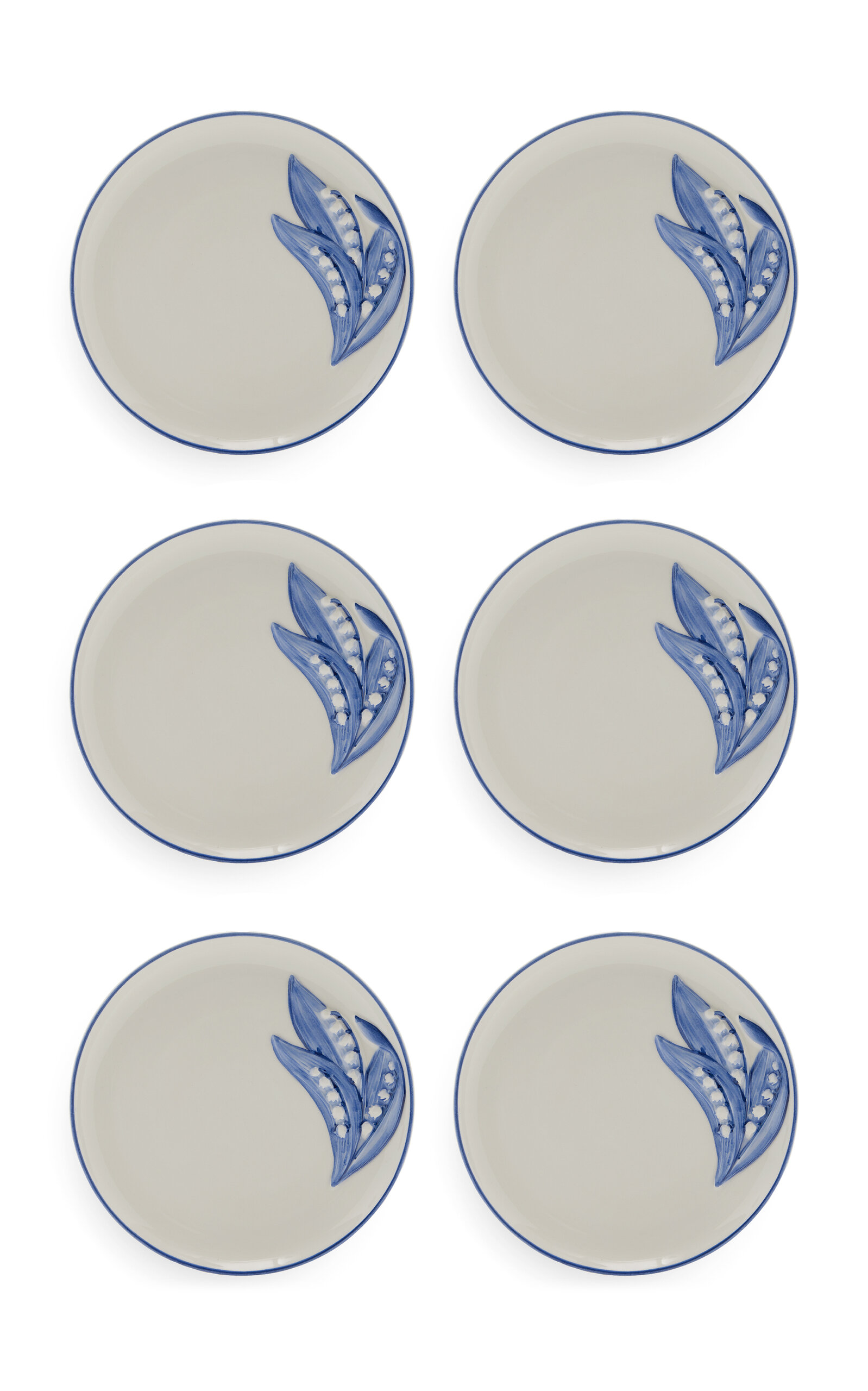 Shop Moda Domus Set-of-six Lily Of The Valley Ceramic Dessert Plates In Blue