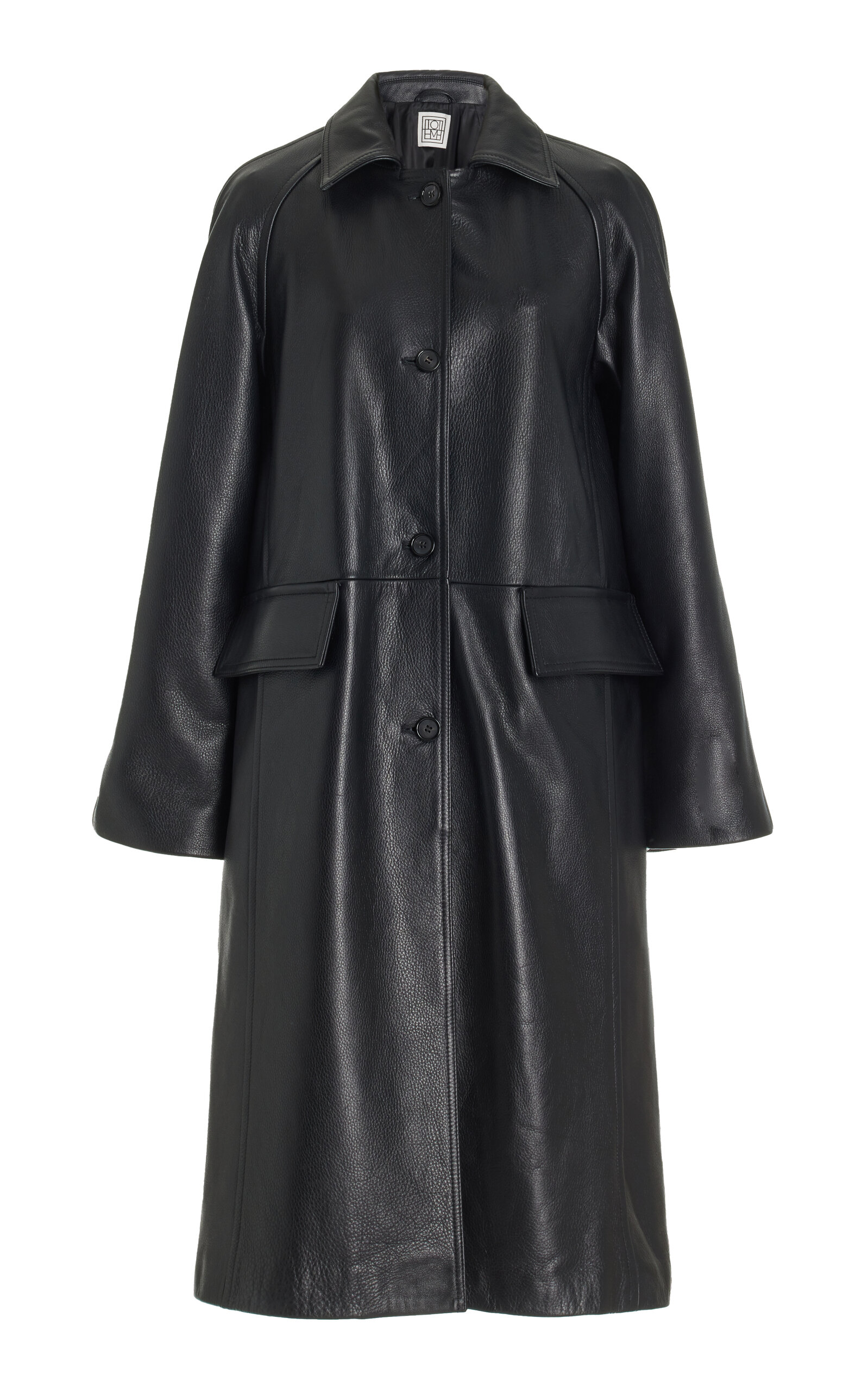 Shop Totême Leather Coat In Black