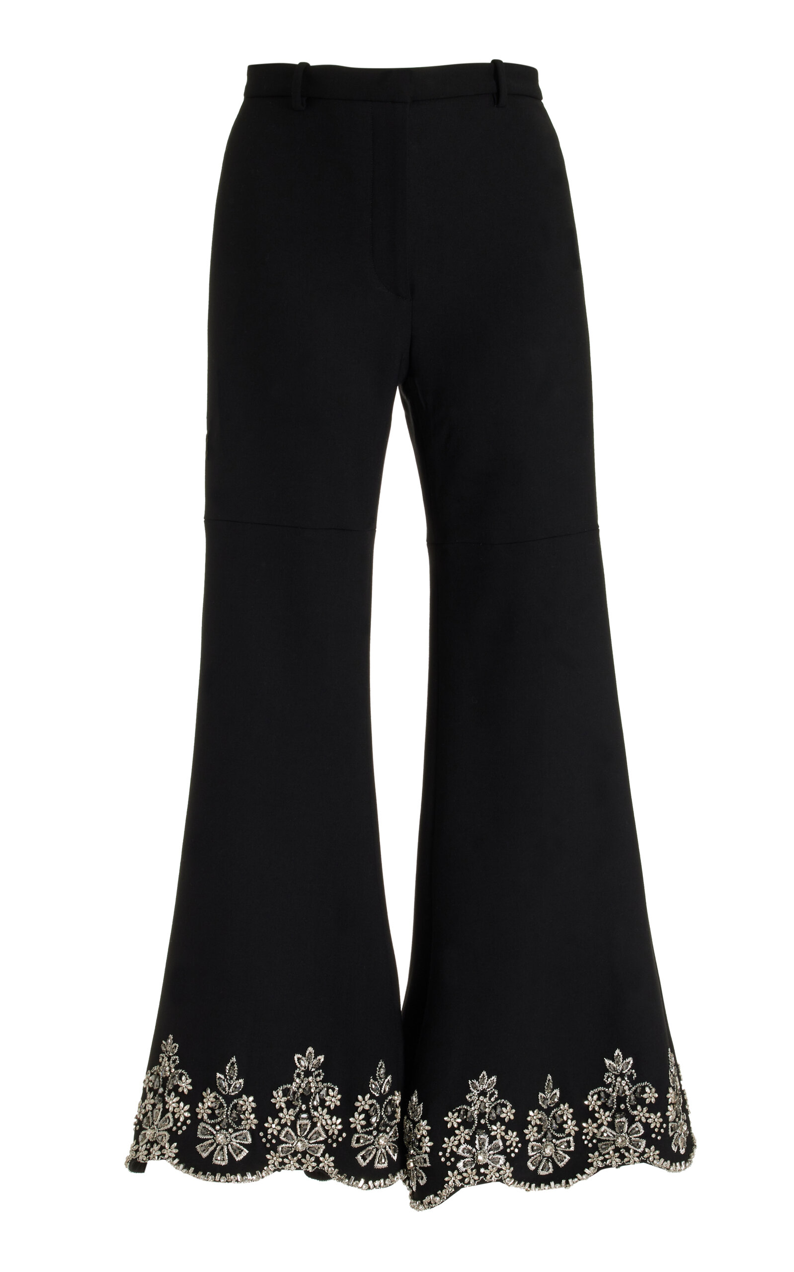 OSCAR DE LA RENTA CRYSTAL-EMBROIDERED CROPPED FLARED trousers