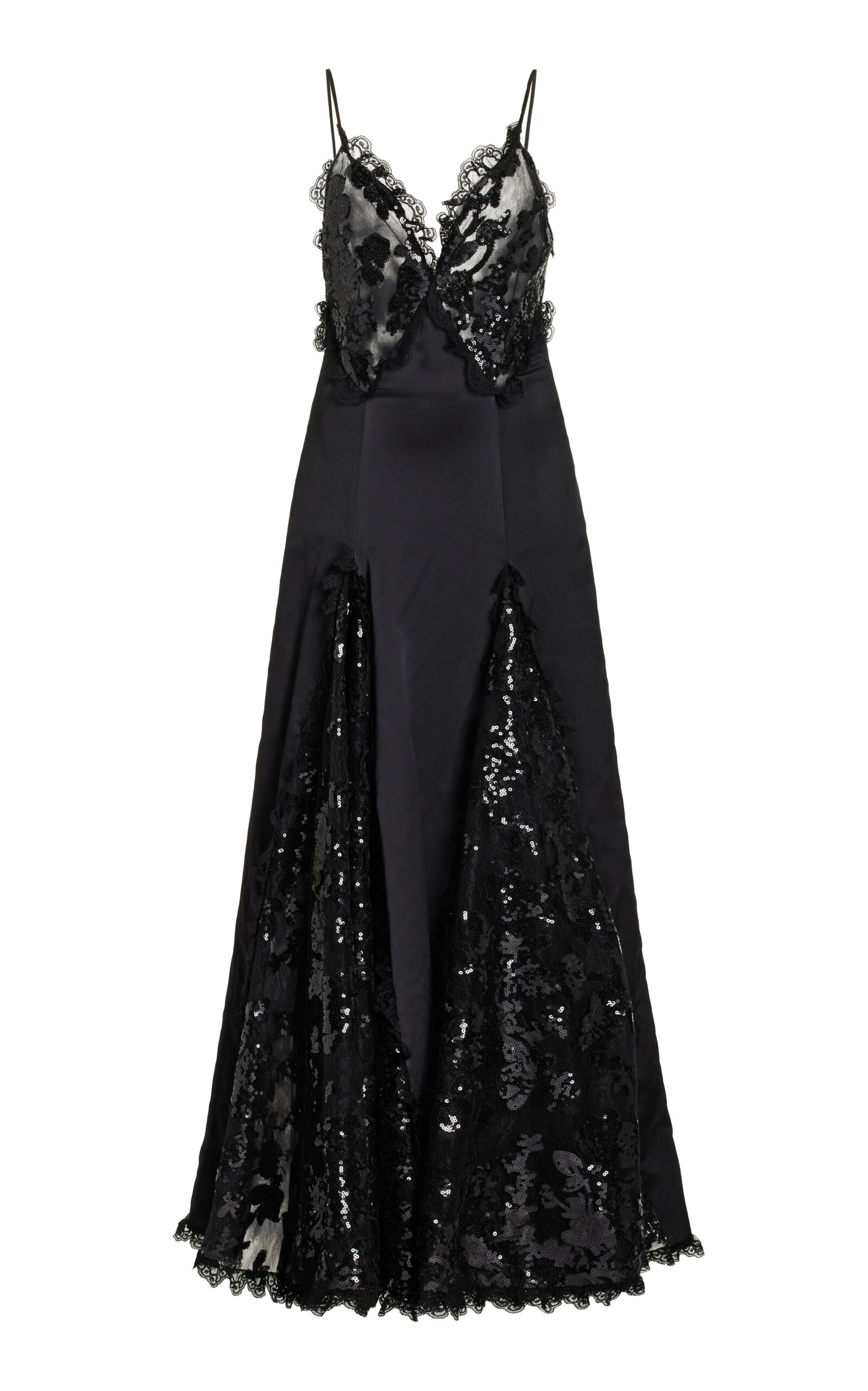 Rodarte Women's Silk Satin And Lace Ruffled Maxi Dress In Black