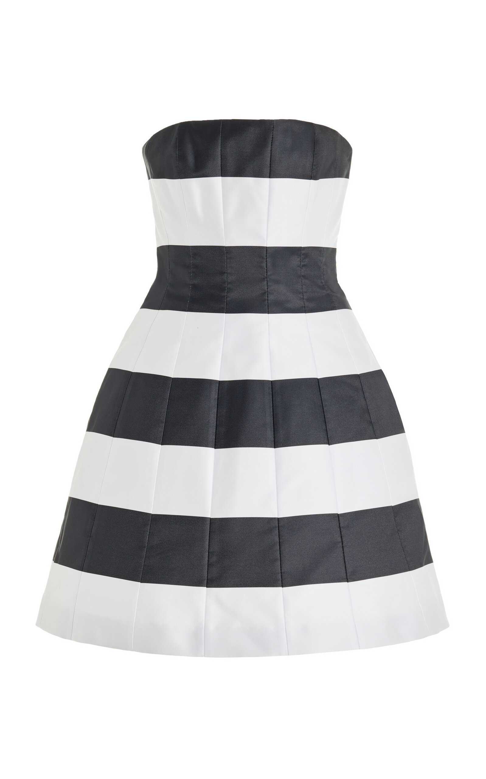 CAROLINA HERRERA STRAPLESS STRIPED SATIN MINI DRESS