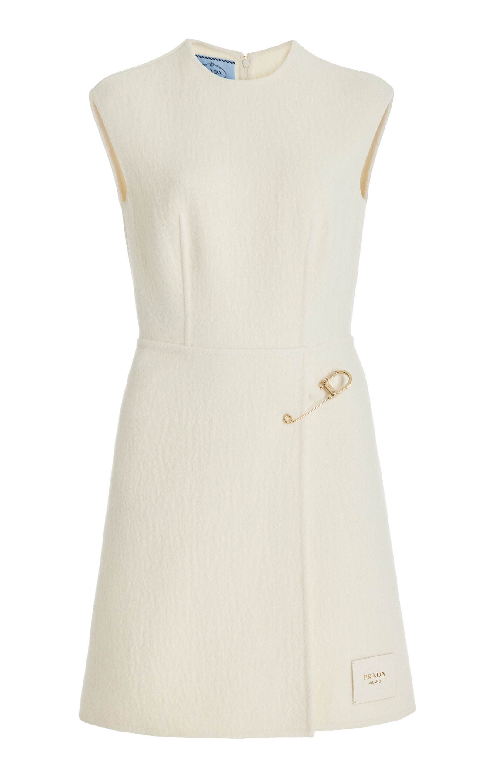 Shop Prada Washed Wool-blend Twill Dress In Ivory