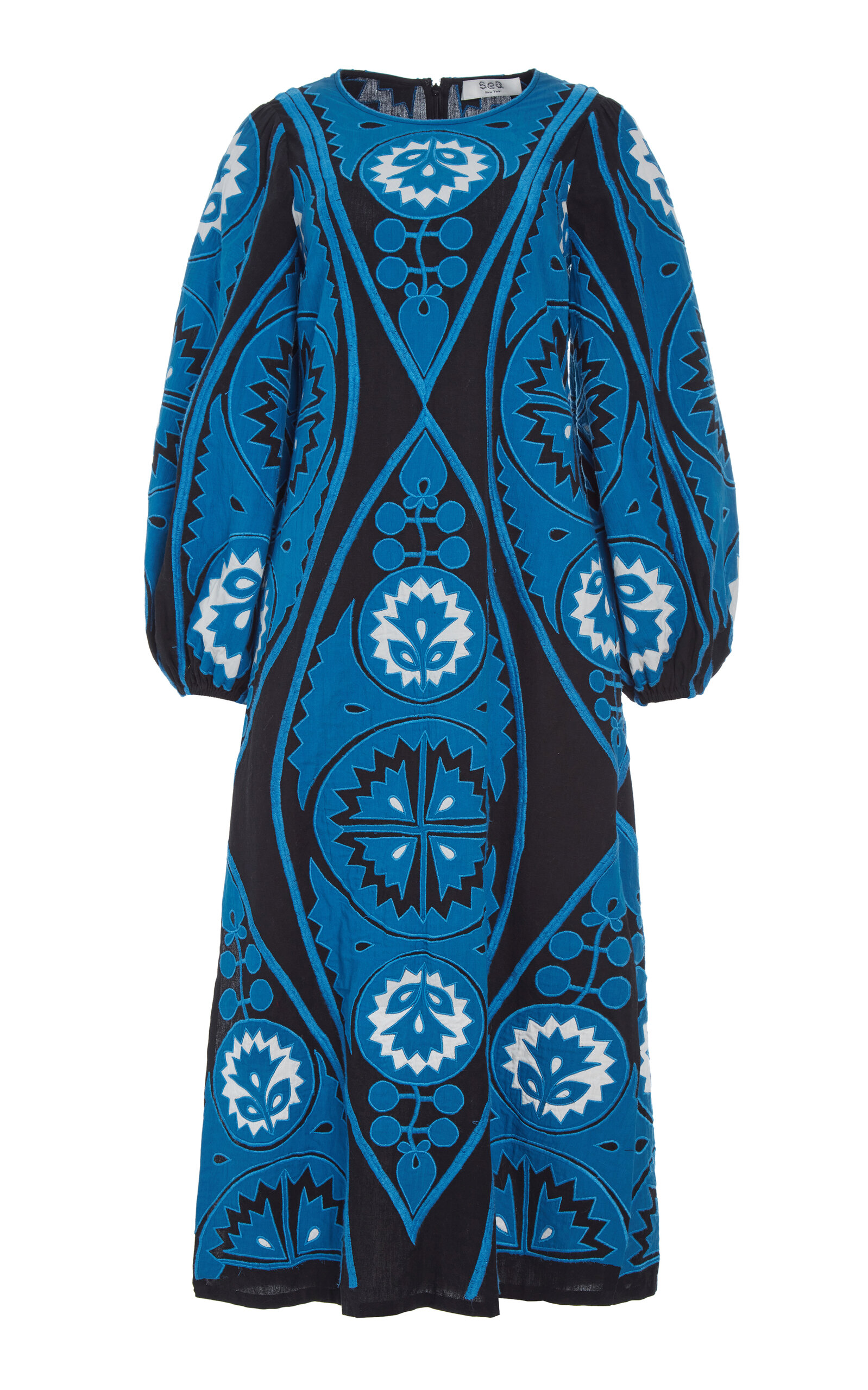 Sea Gael Printed Cotton Midi Dress In Blue