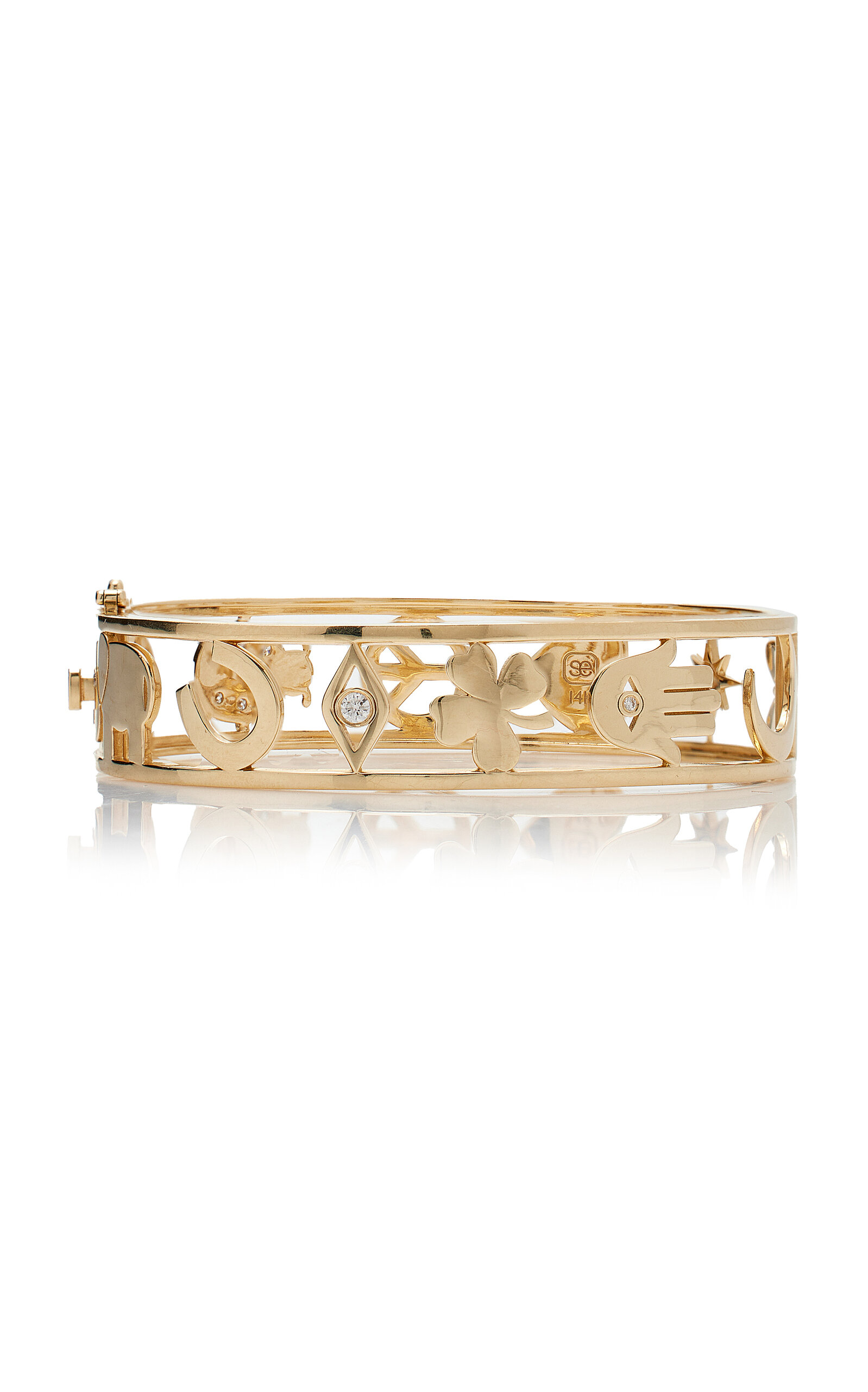 Sydney Evan 14K Yellow Gold Large Wallpaper Hinge Bracelet with Diamonds