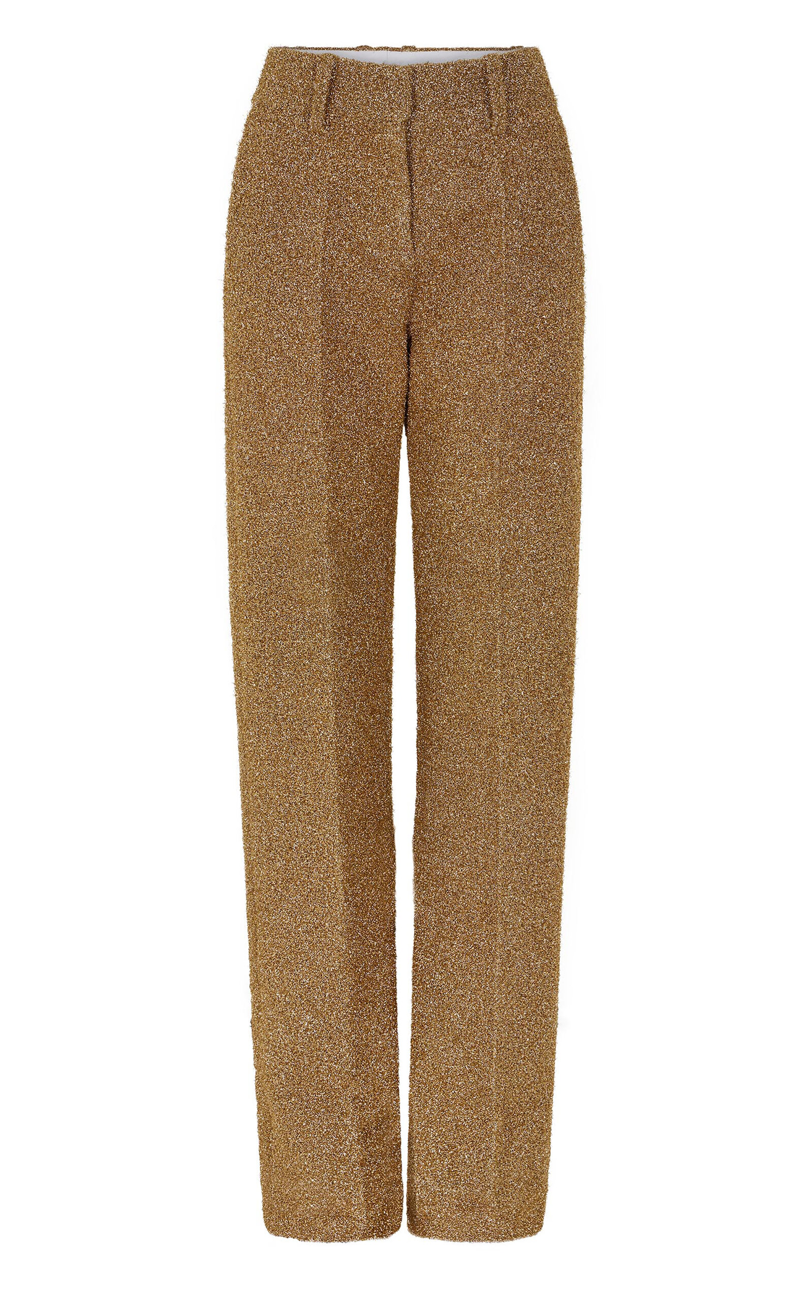 Rabanne Shimmer Knit Wide-leg Trousers In Gold