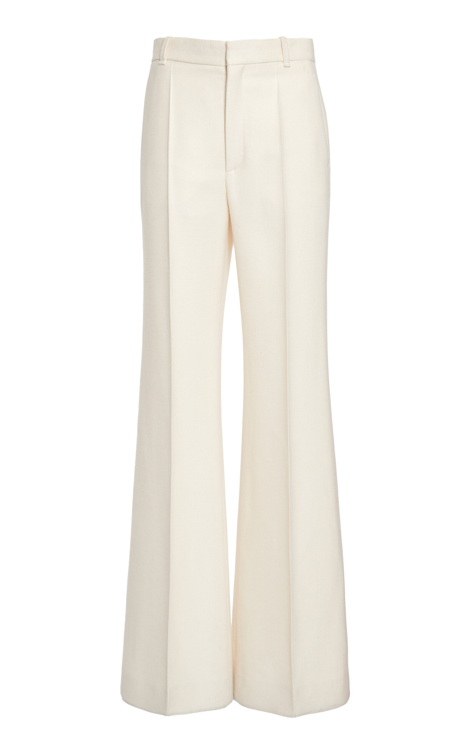 Chloé Armored Silk-wool Flared Pants In Ivory | ModeSens