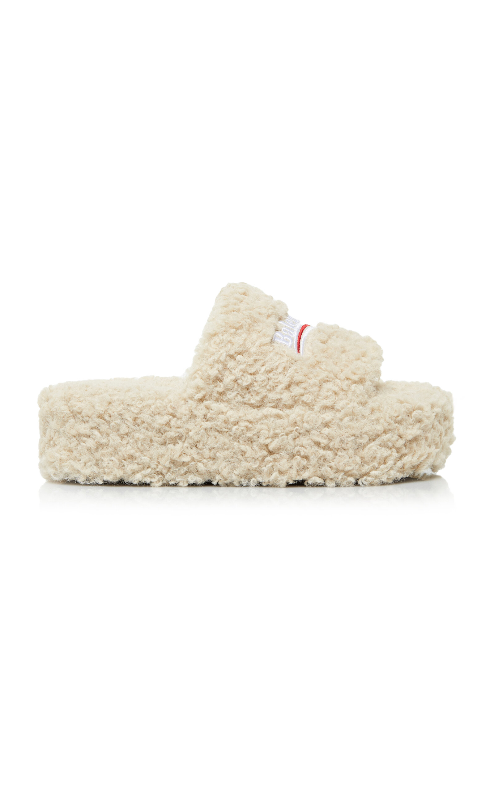 Faux Shearling Platform Slide Sandals