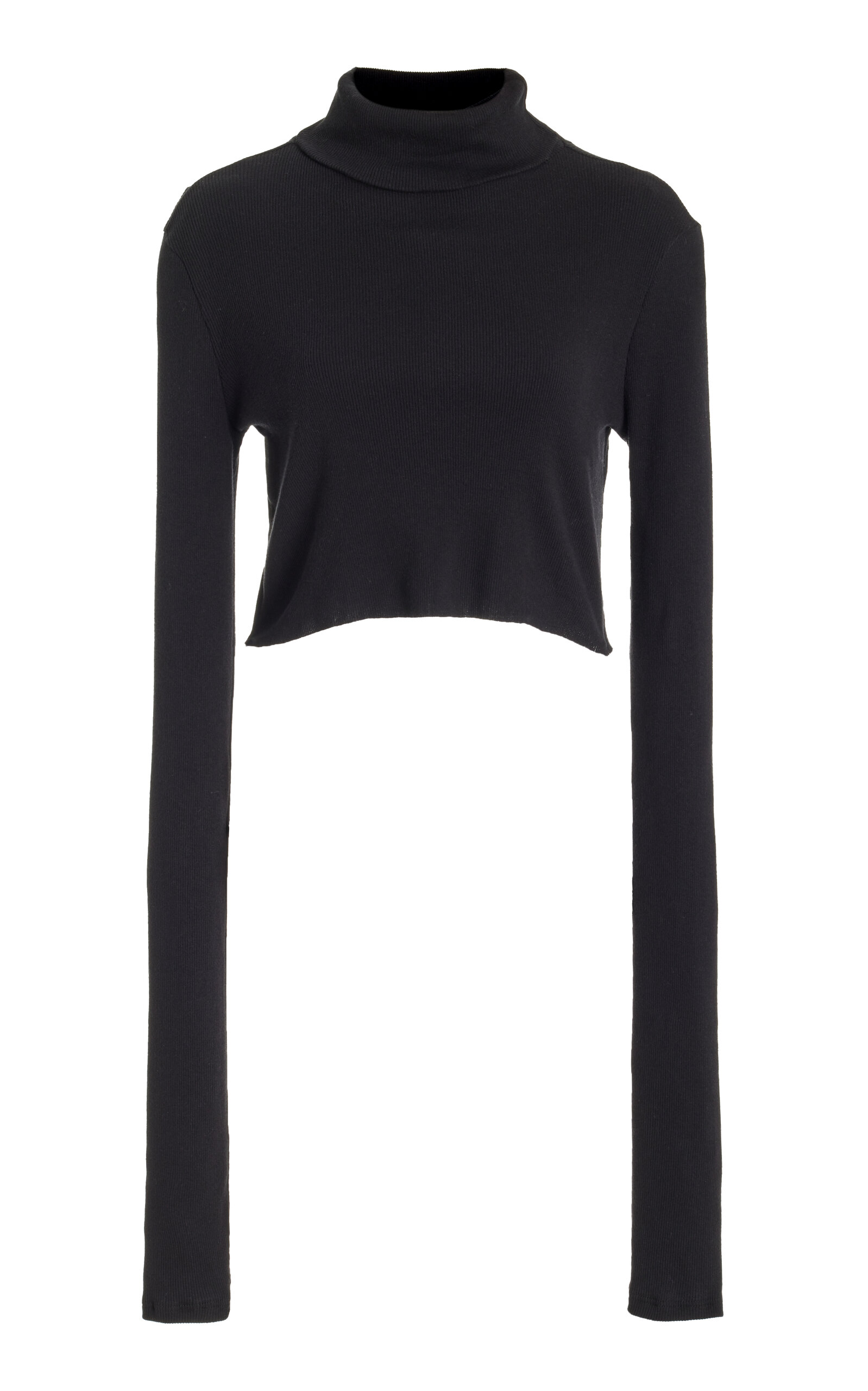 Eterne Cropped Fitted Turtleneck Top in Black