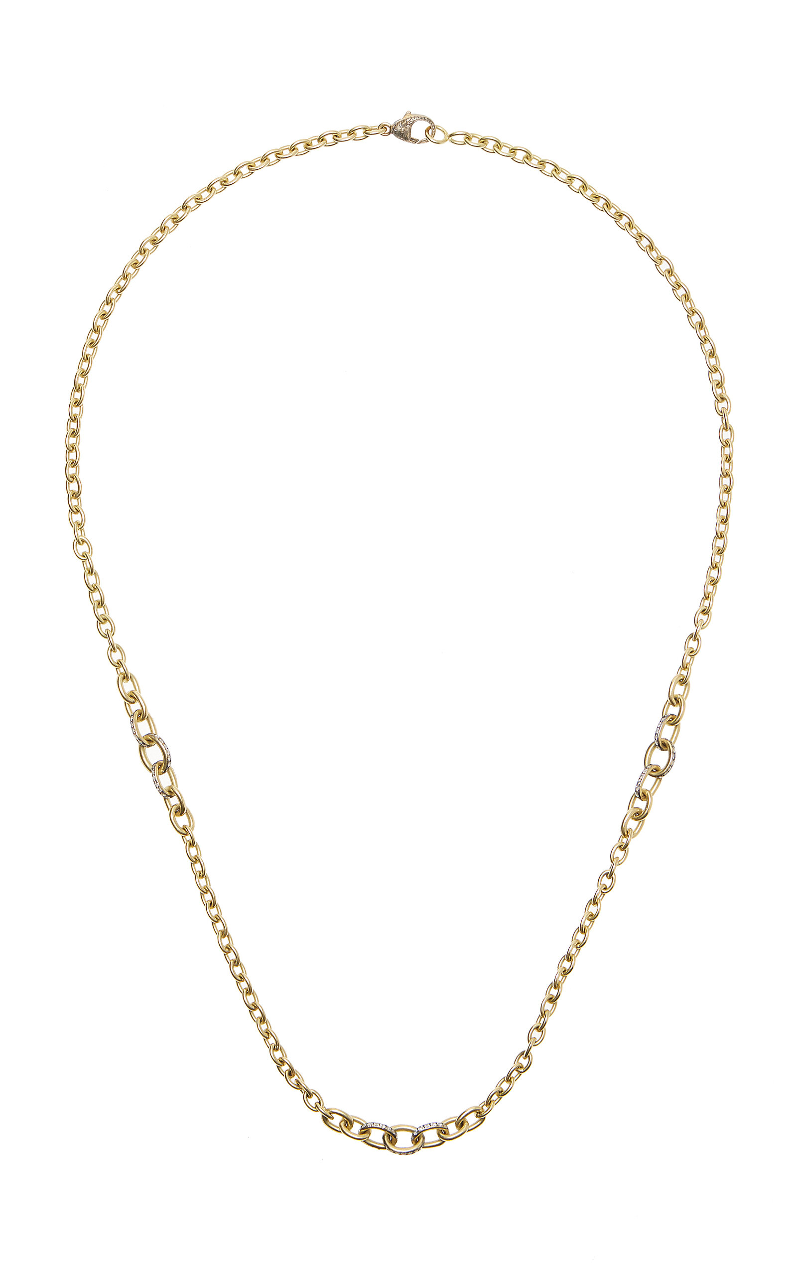 Sylva & Cie 18k Gold Three Diamond Section Chain Necklace