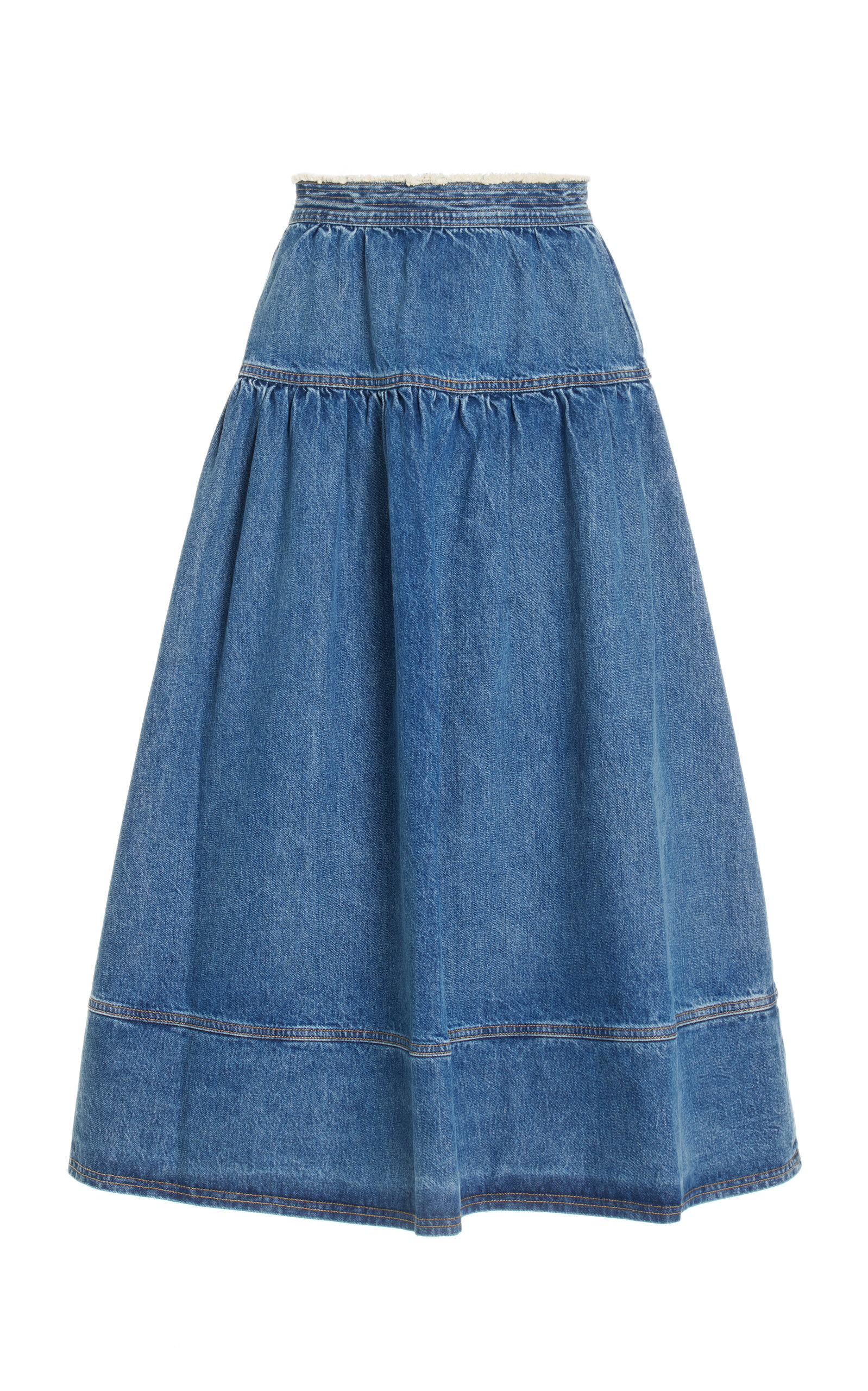 ULLA JOHNSON ASTRID FRAYED DENIM MAXI SKIRT