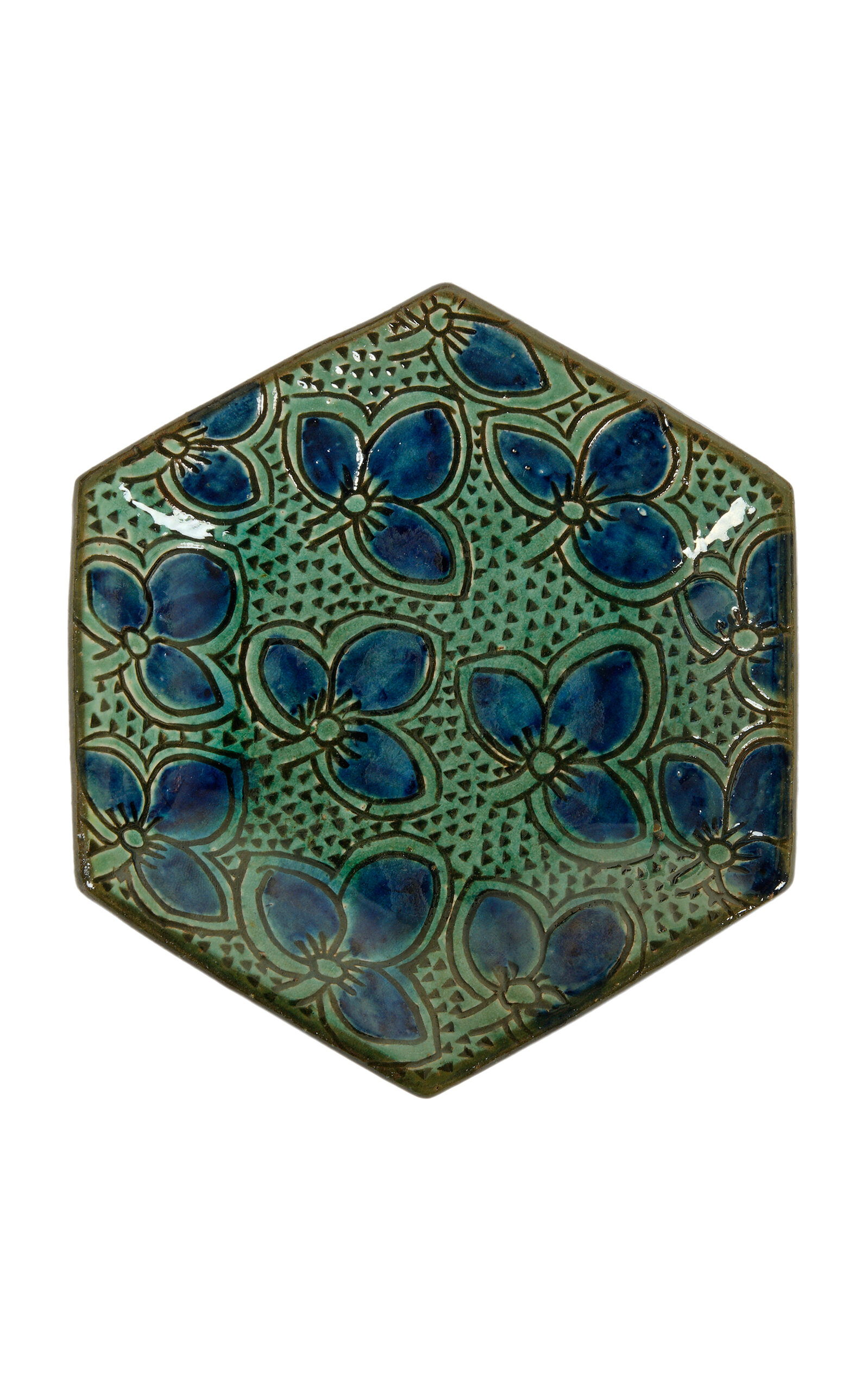 Malaika Clover Hexagon Dessert Plate In Blue