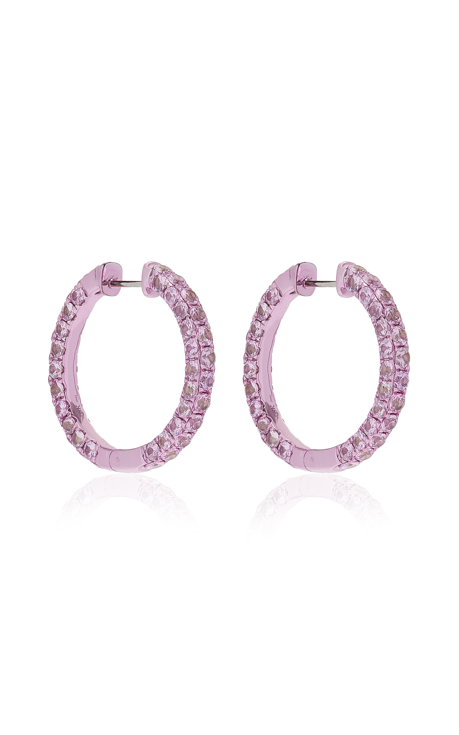 Large 3 Sided Pink-Rhodium Sapphire Hoop Earrings