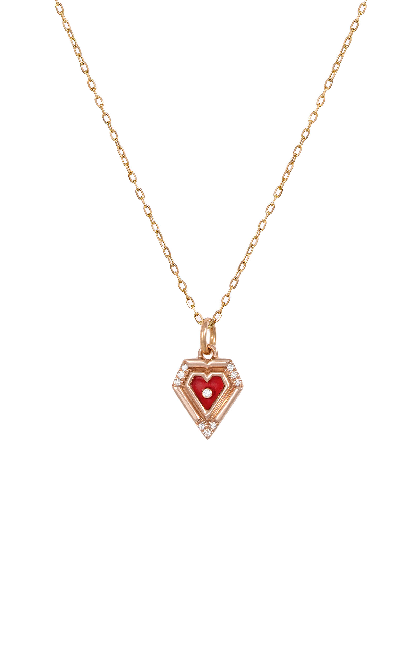 18K Yellow Gold Mini Heart Diamond and Red Agate Pendant