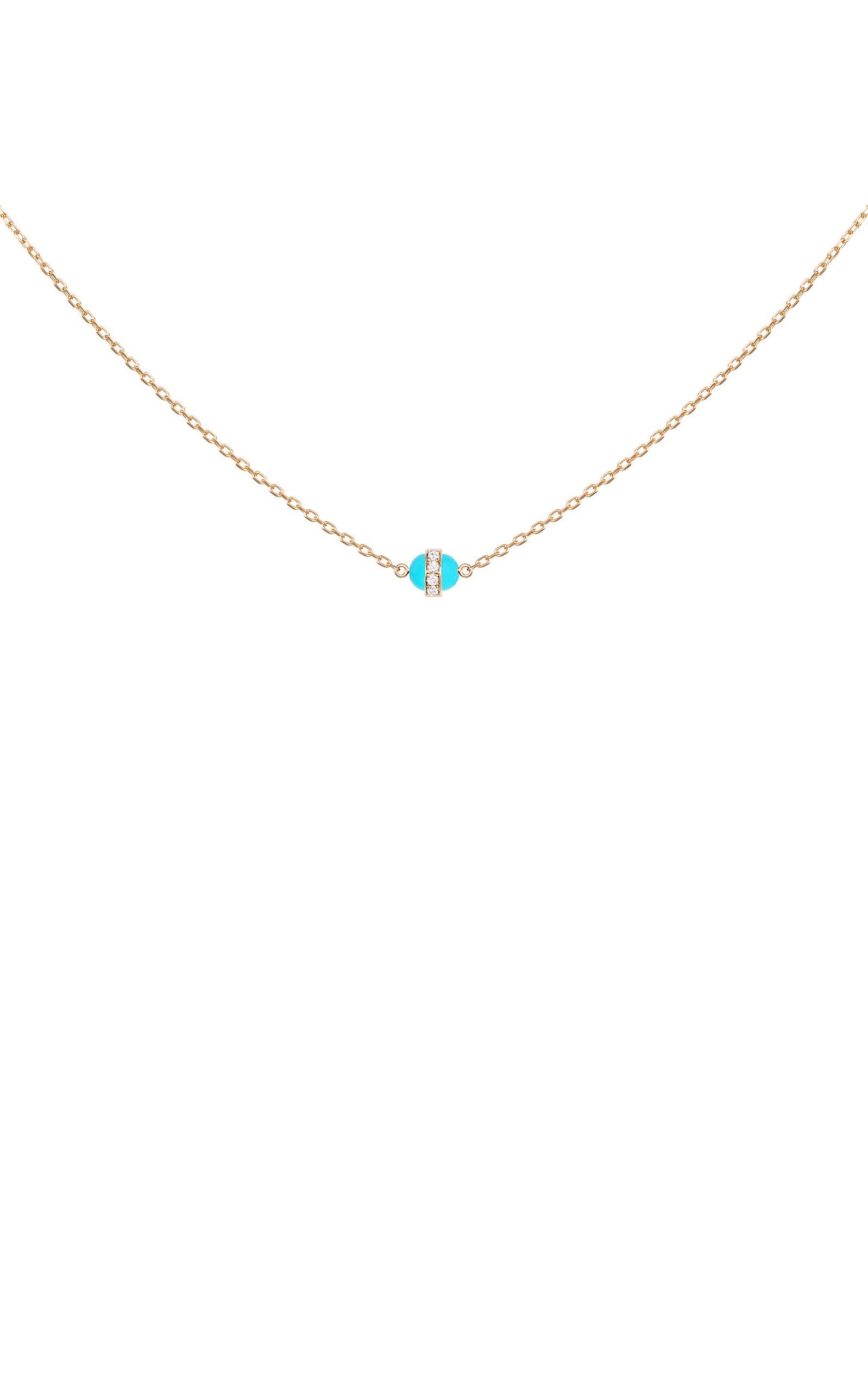 18K Yellow Gold The Single Cobalt Diamond and Turquoise Enamel Necklace