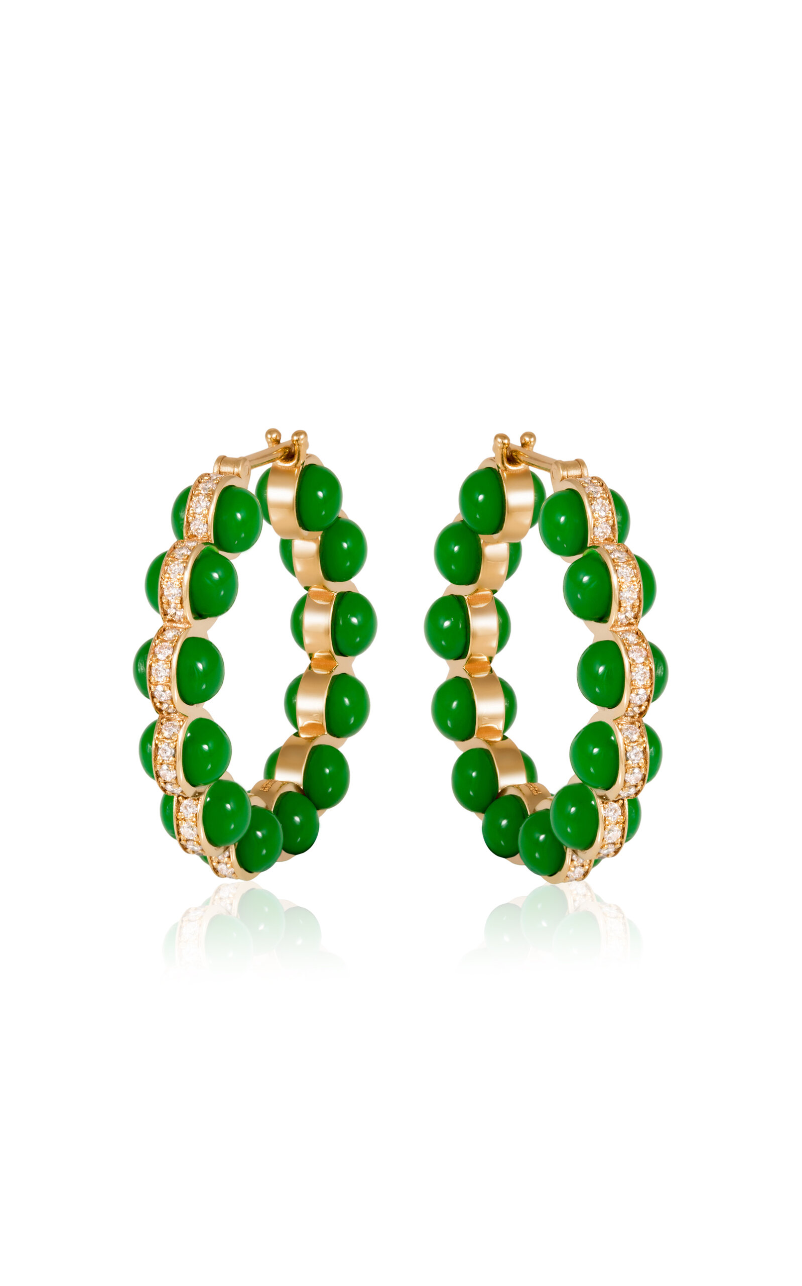 L'atelier Nawbar 18k Yellow Gold The Atom Diamond Green Enamel Earrings