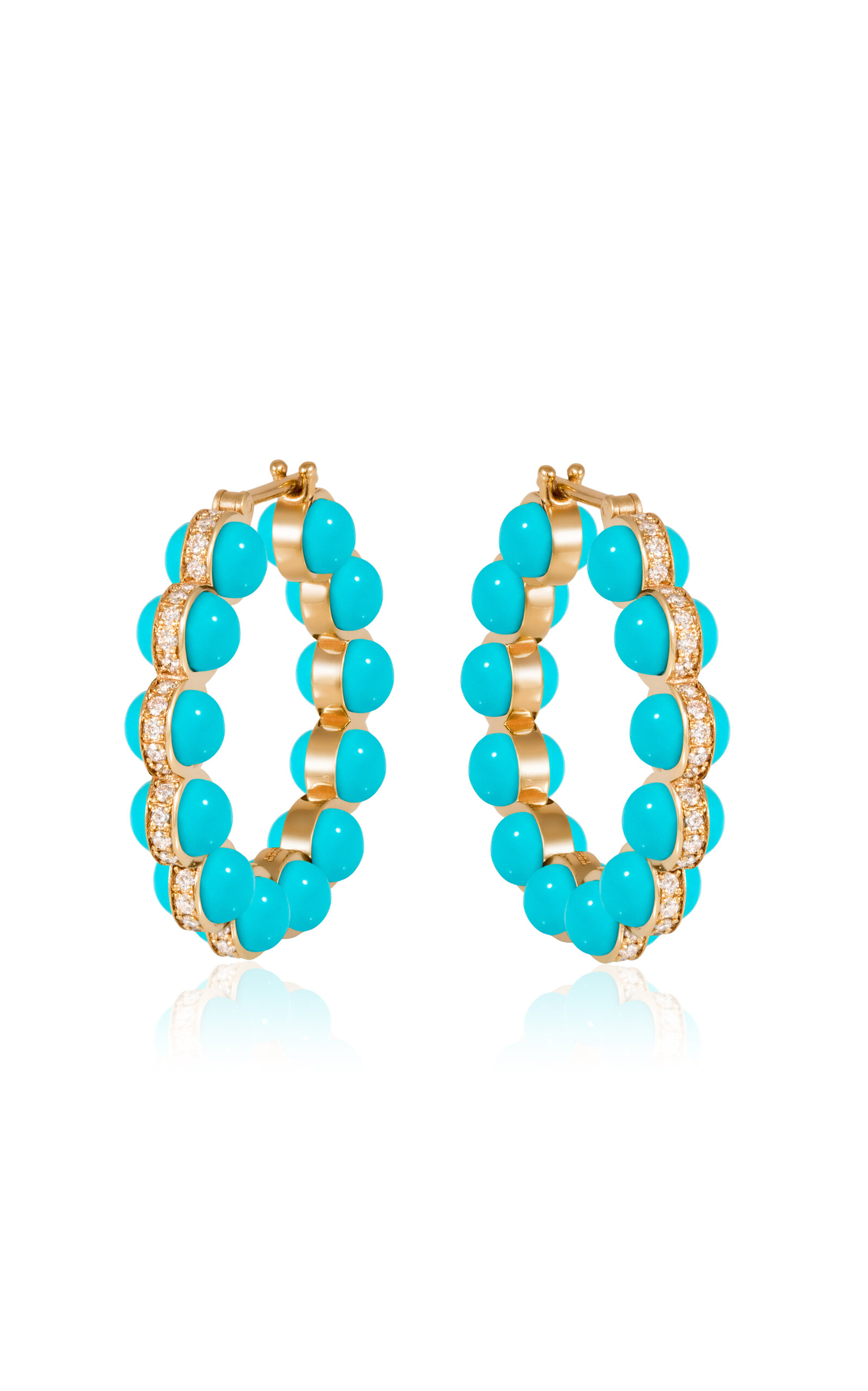 18K Yellow Gold The Atom Diamond and Turquoise Enamel Earrings