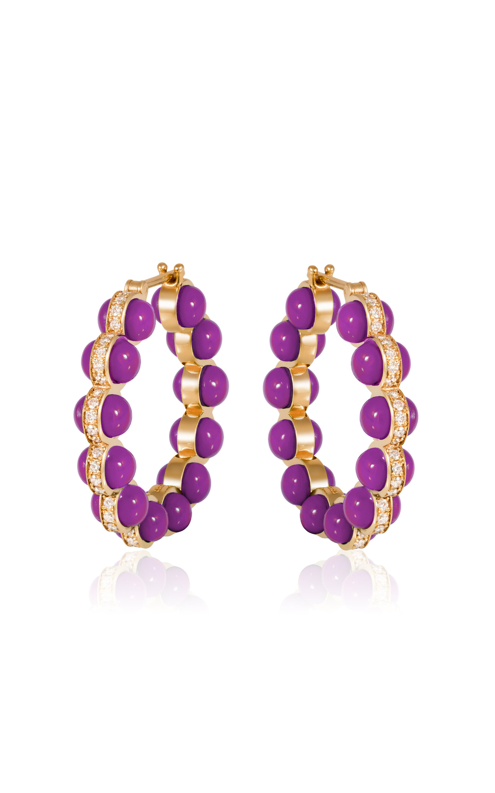 18K Yellow Gold The Atom Diamond and Purple Enamel Earrings