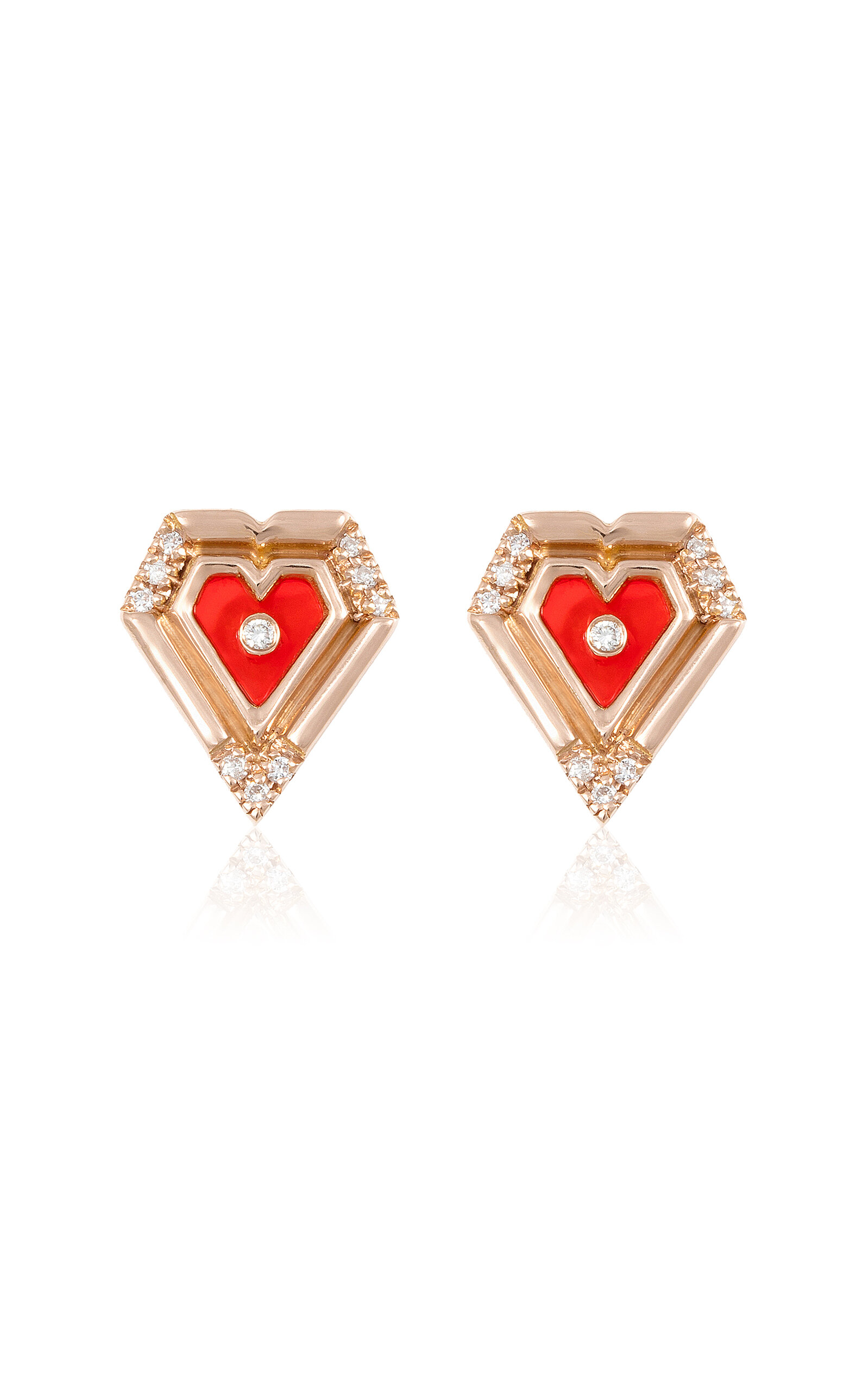 L'atelier Nawbar 18k Yellow Gold Mini Heart Diamond And Red Agate Studs