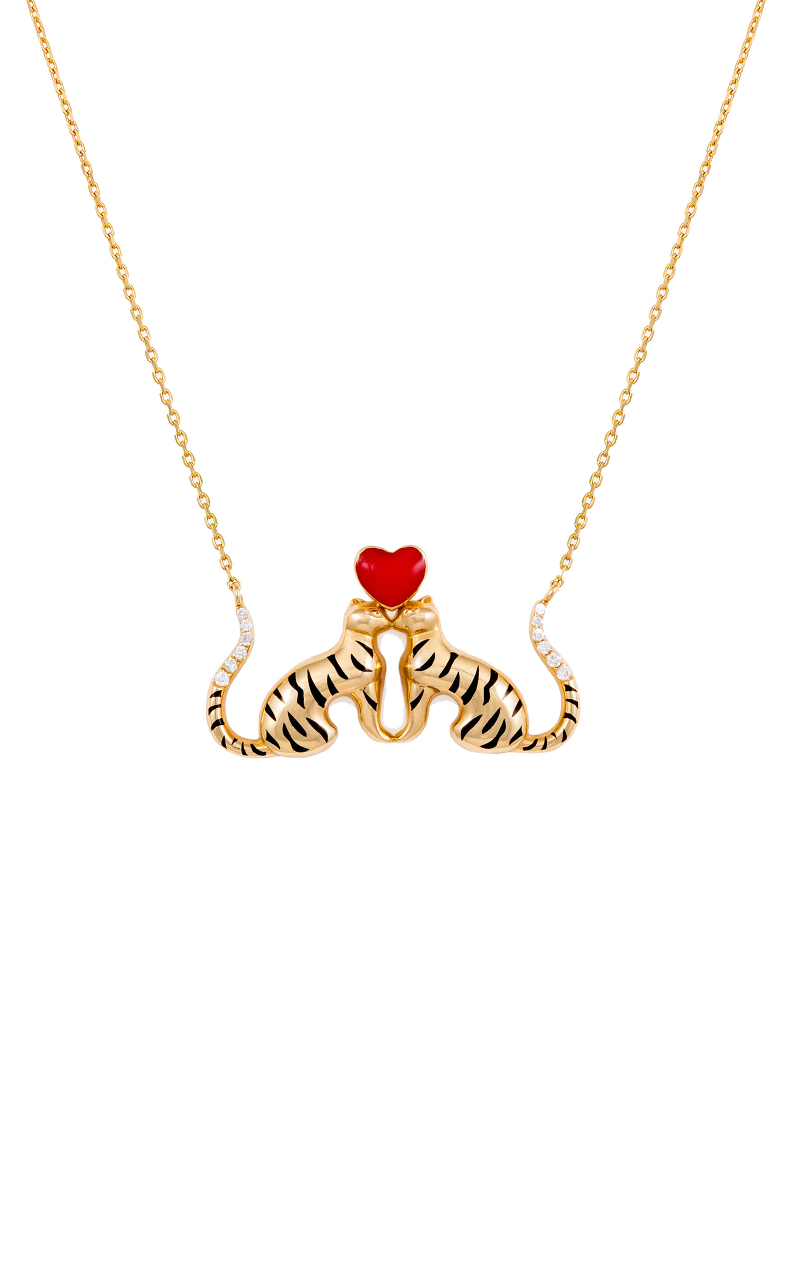 18K Yellow Gold Tiger of Love Diamond and Colored Enamel Necklace