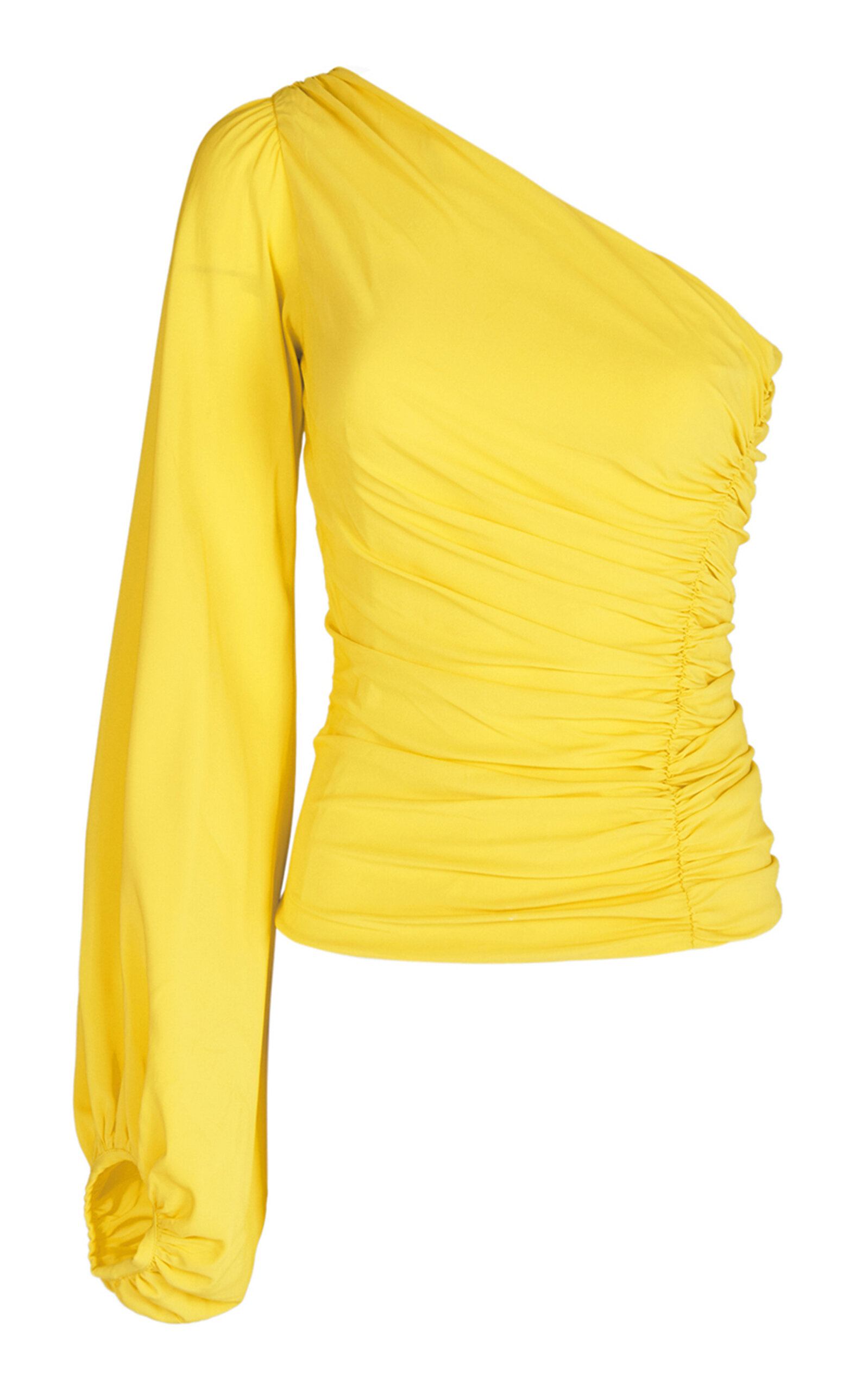 Silvia Tcherassi Oriana Asymmetric Puff-sleeve Top In Yellow